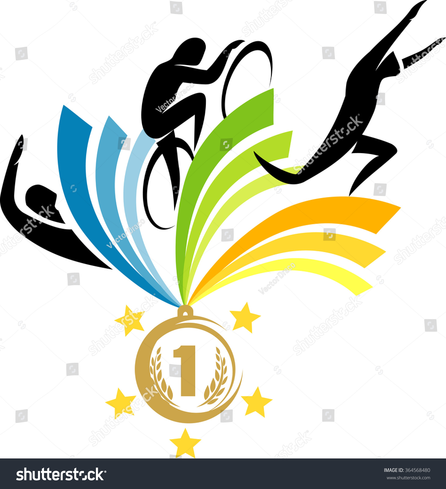 sports athletes medal with colorful ribbons clip art preview