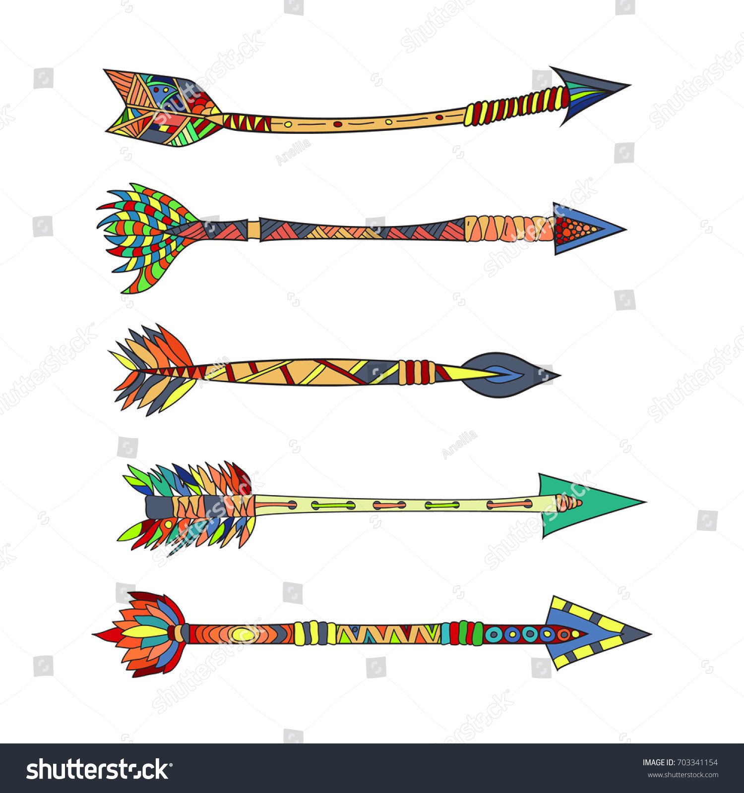 Tribal Arrows Collection Hand Drawn Vector Stock Vector Royalty Free 703341154 8029