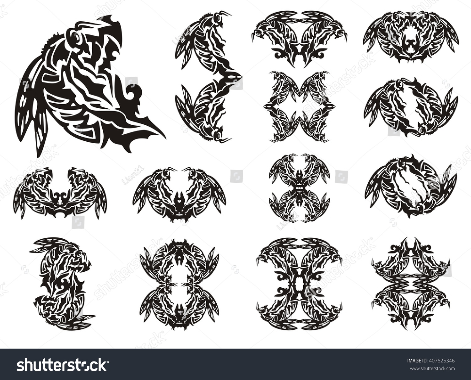 Tribal Bee Symbols Big Collection Decorative Stock Vector (Royalty Free ...