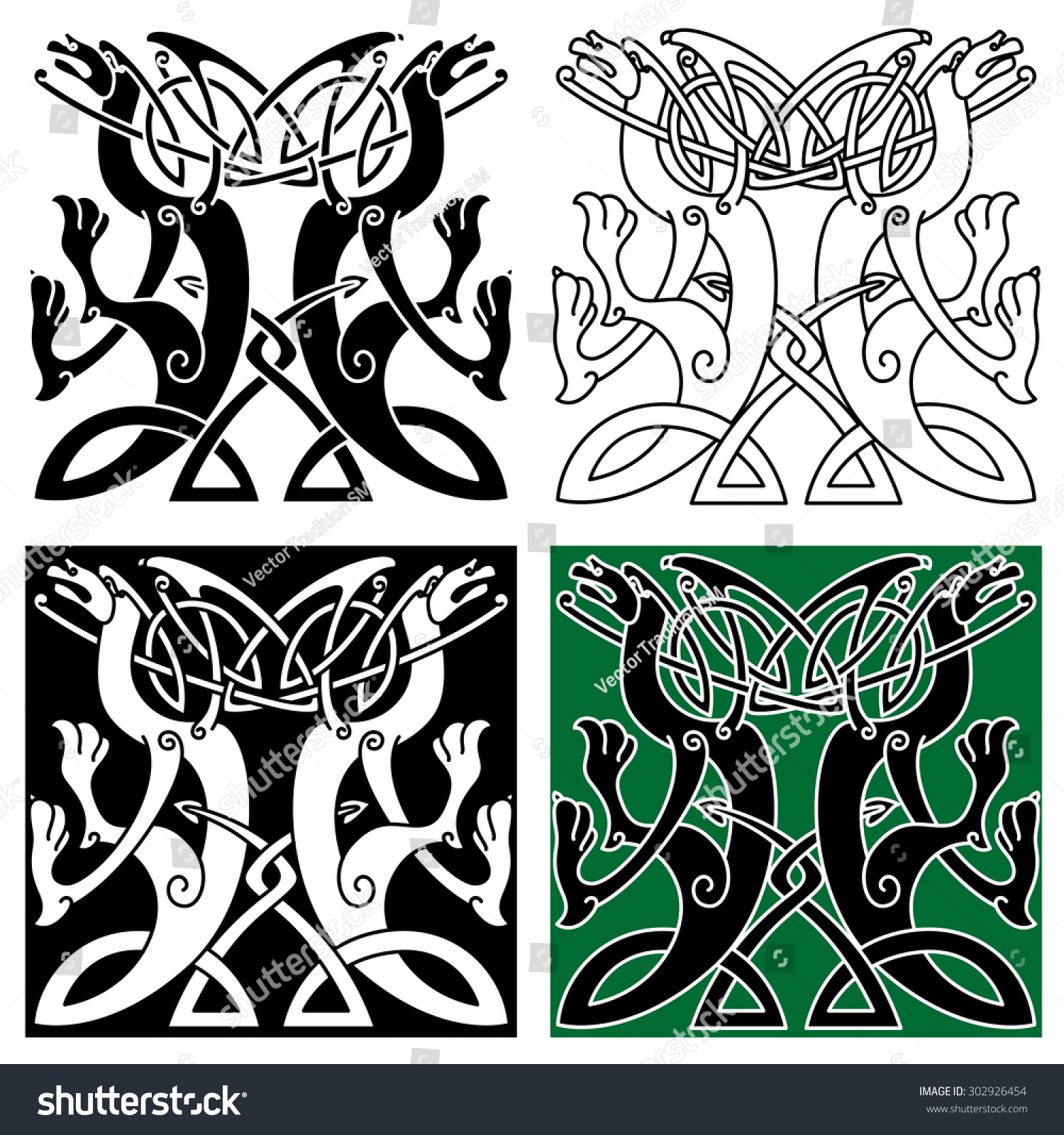 Tribal Dragons Ornament Intertwined Wings Tails Stock Vector (Royalty ...