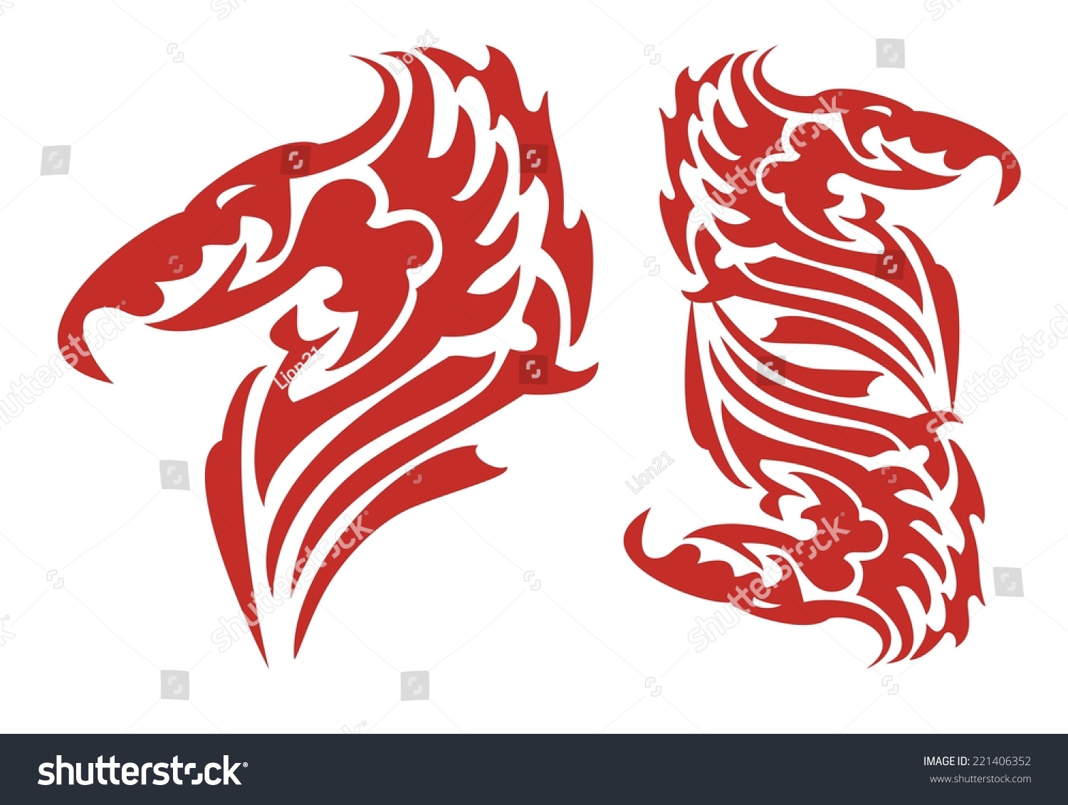 Tribal Flaming Dragon Head Fire Form Stock Vector Royalty Free 221406352 0434