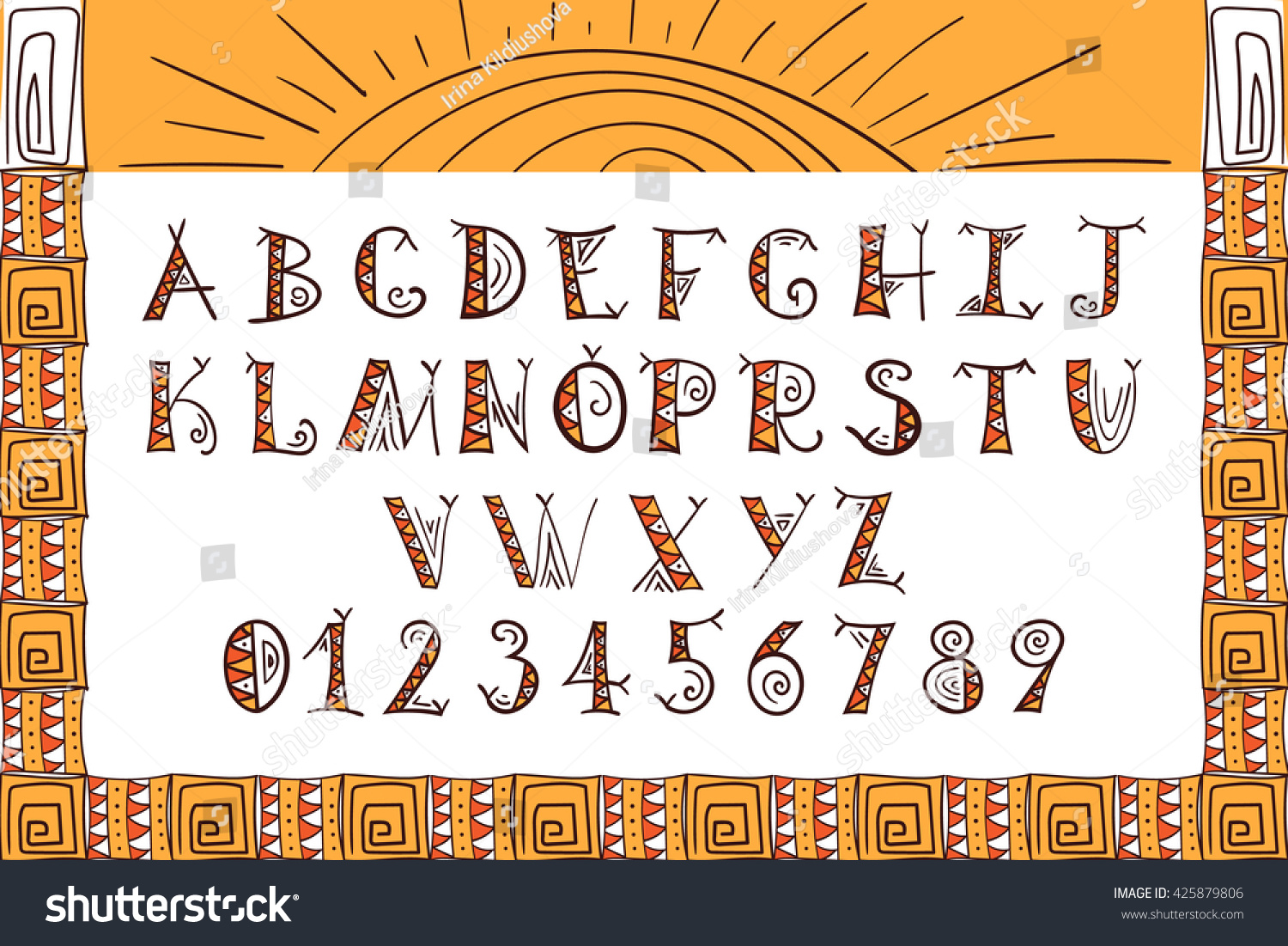 Tribal Font. Ethnic Alphabet Vector. African Or Aztec Boho Style ...