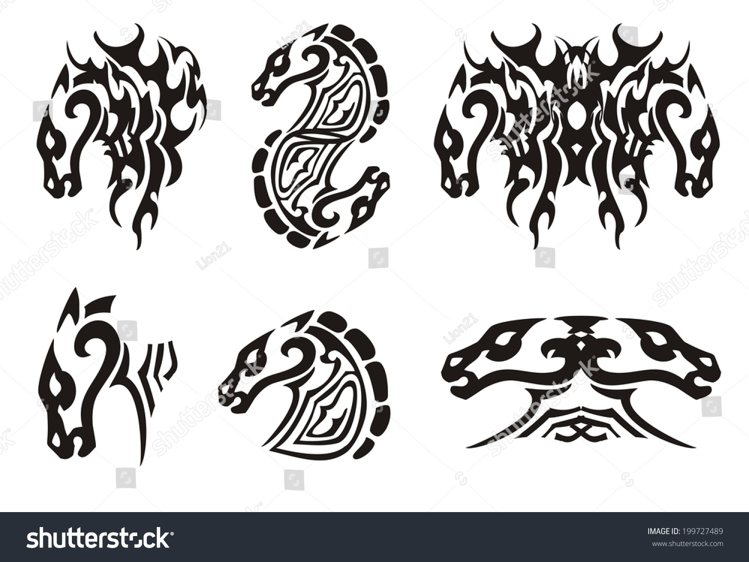 Tribal Horse Head. Black On The White Stock Vector 199727489 : Shutterstock