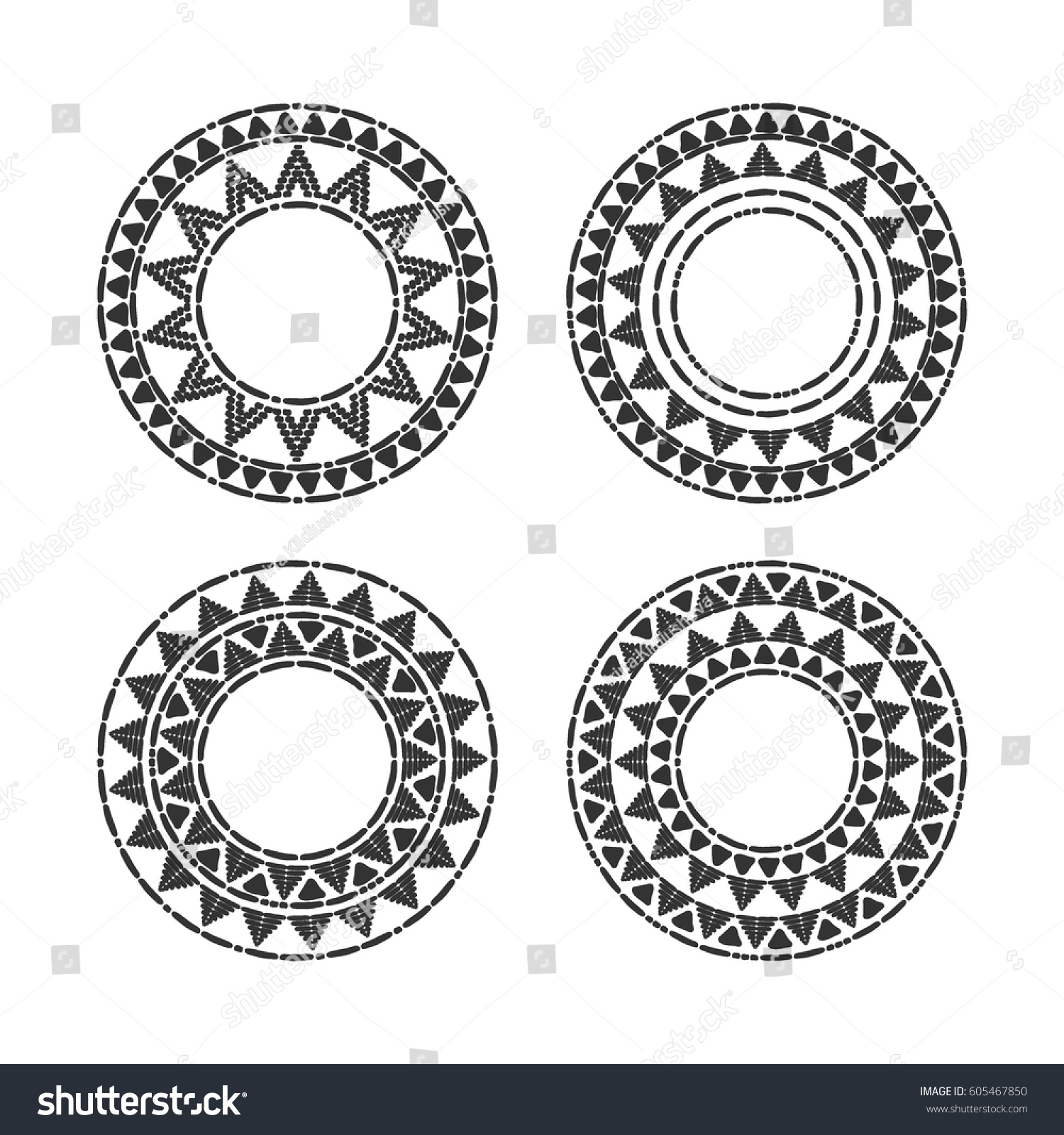 Tribal Round Frames Set Vector African Stock Vector Royalty Free   Stock Vector Tribal Round Frames Set Vector African Mexican Peruvian Or Aztec Decorative Elements Black 605467850 