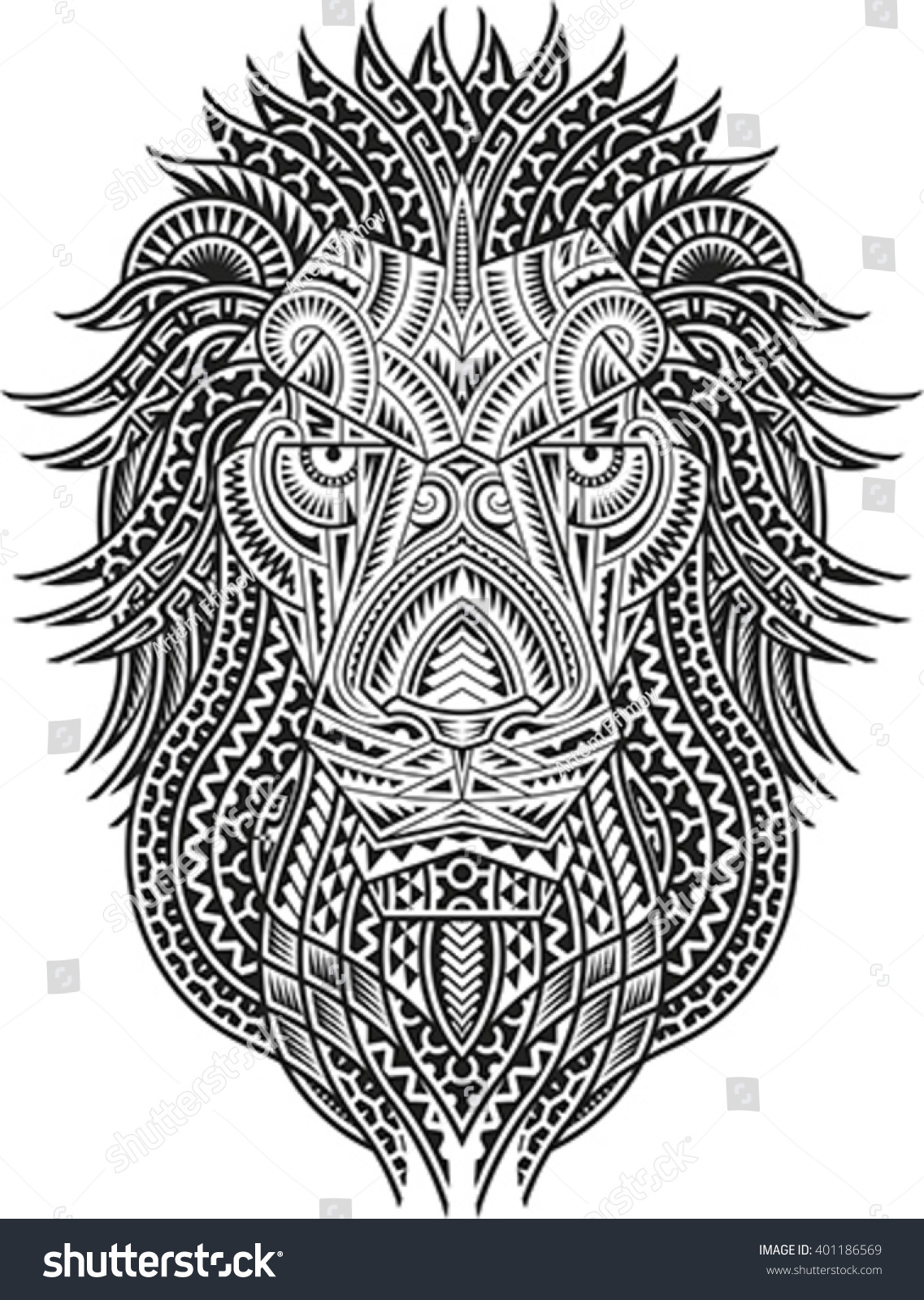 Tribal Styled Tattoo Pattern Shape Lion Stock Vector Royalty Free 401186569 - tribal lion tattoo designs06 roblox