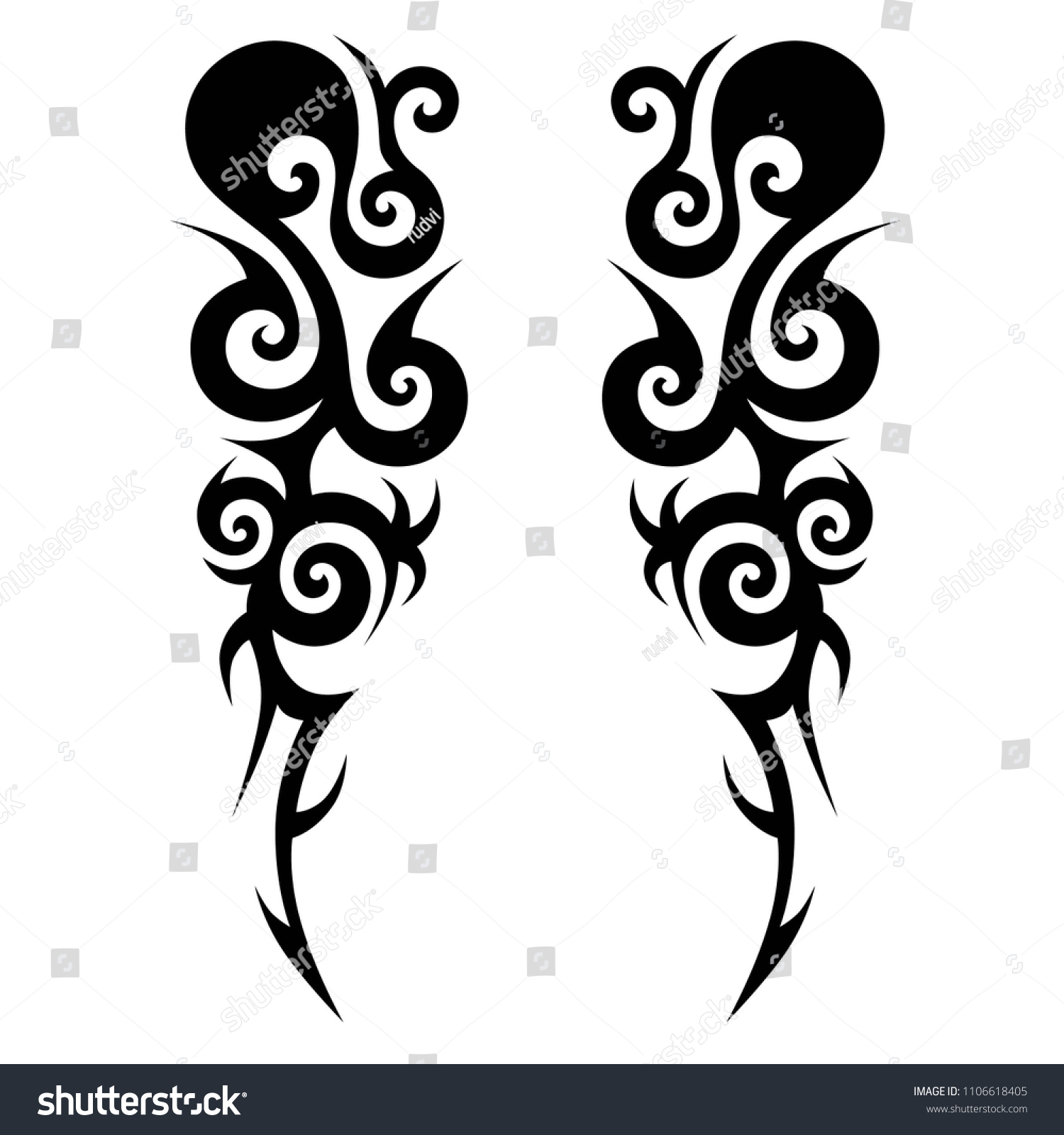 Tribal Symmetric Pattern Elements Sketch Tattoo Stock Vector Royalty Free