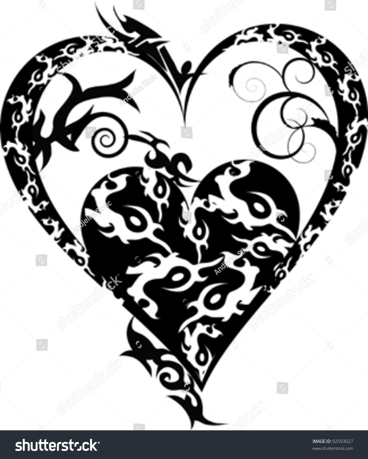 Tribal Tattoo Heart Black Isolated On Stock Vector 92593027 Shutterstock   Stock Vector Tribal Tattoo Heart Black Isolated On White 92593027 