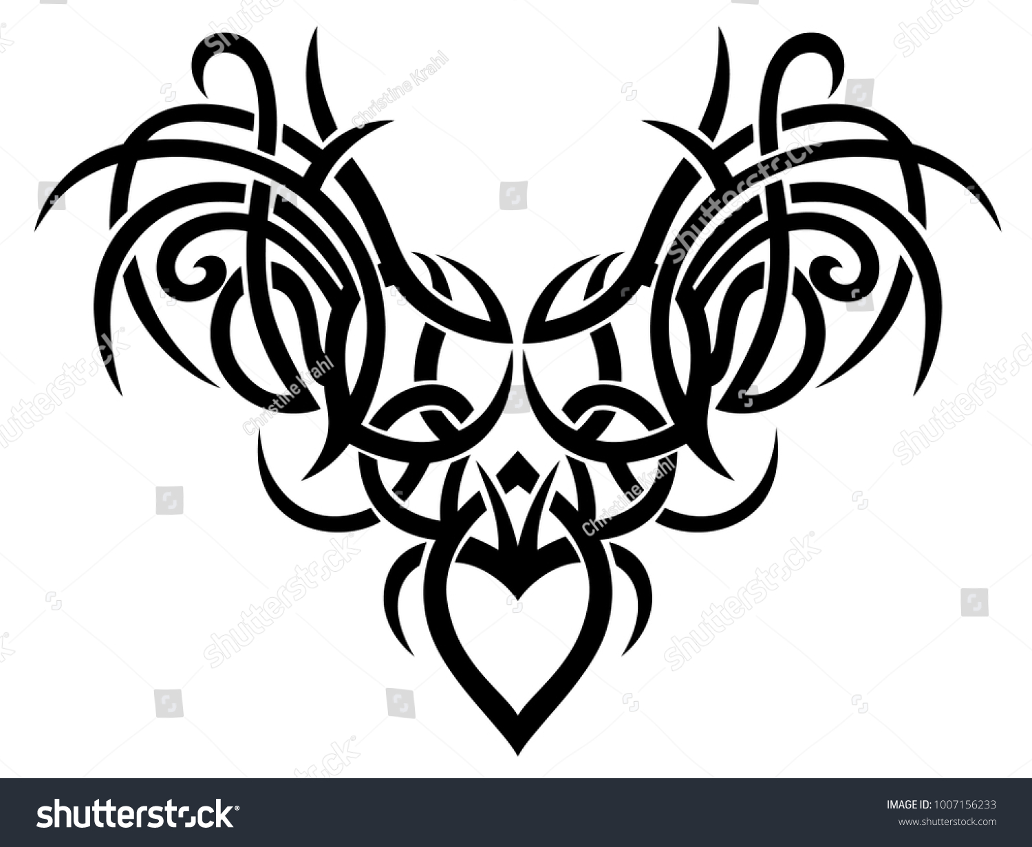 Tribal Tattoo Ornament Wings Heart   Stock Vector Tribal Tattoo Ornament With Wings And Heart 1007156233 