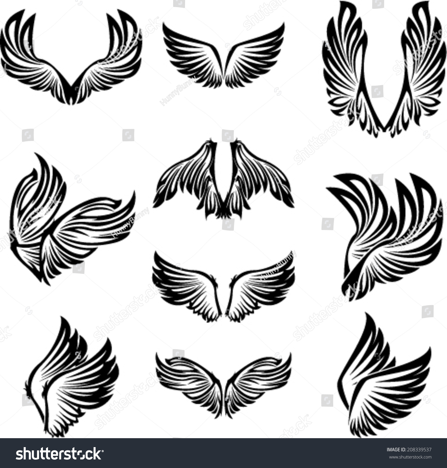 Tribal Wings Set Stock Vector Royalty Free 208339537