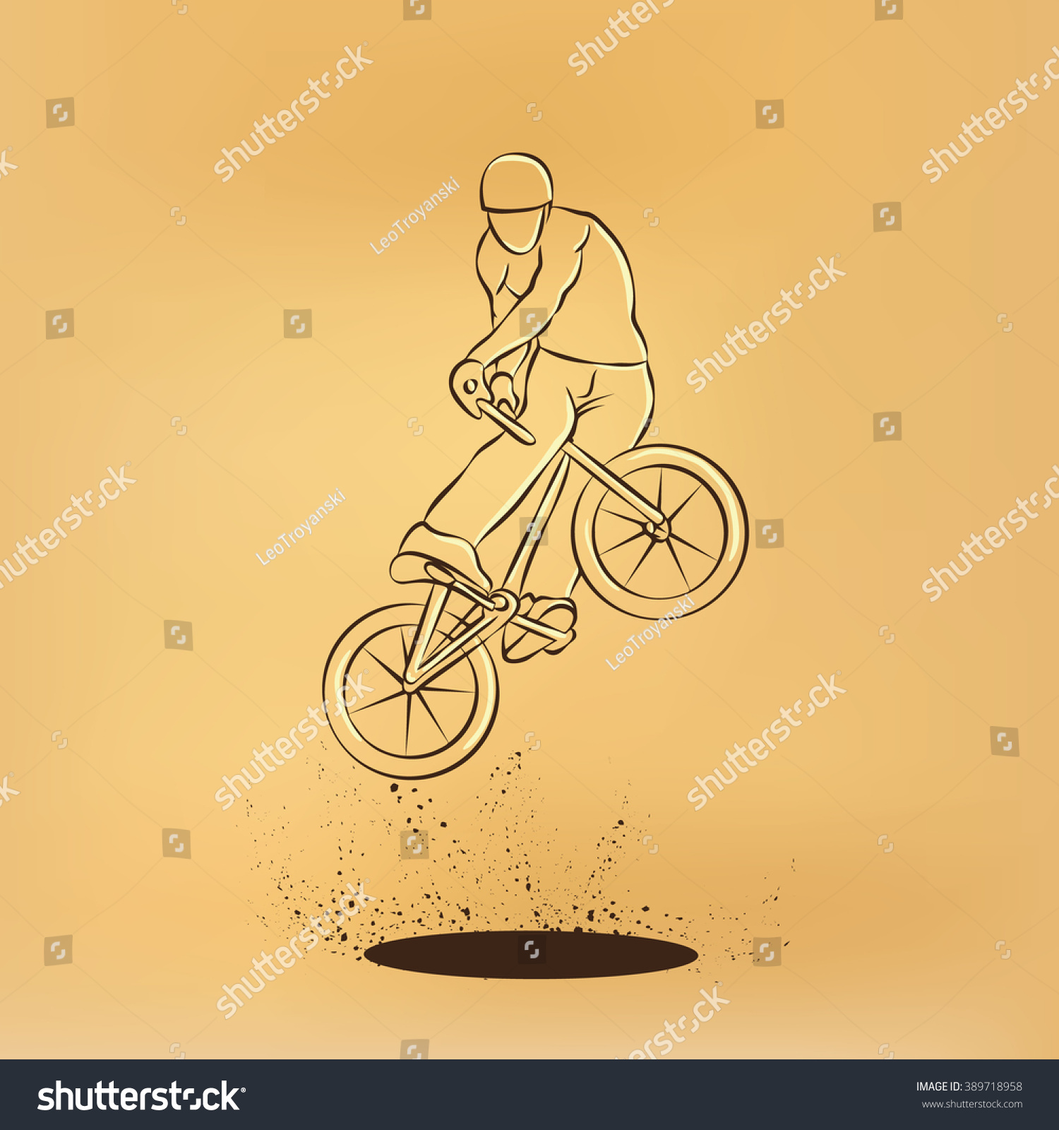 Trick On The Bmx Bike. Vector Retro Drawing Illustration. - 389718958 ...