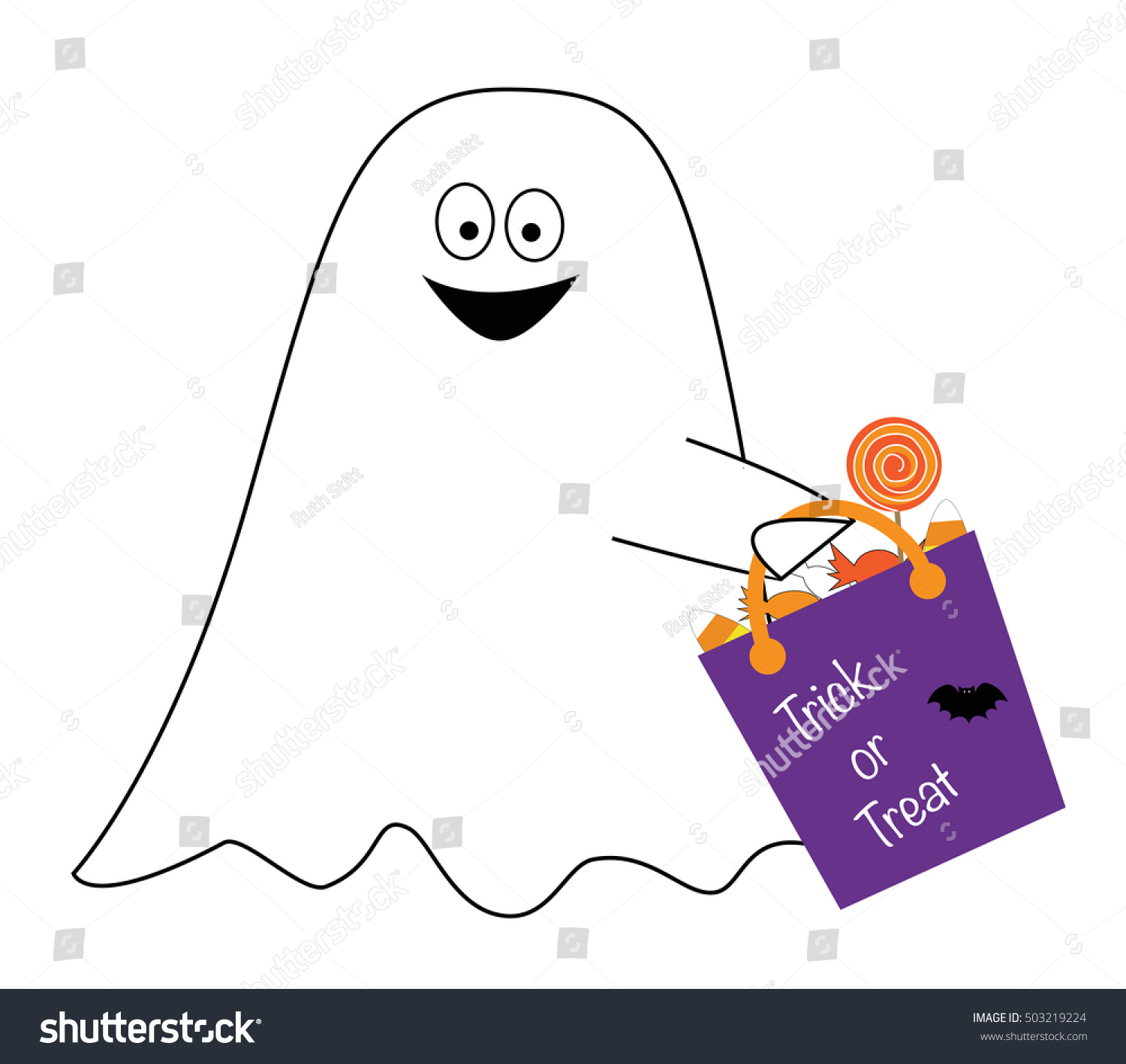 white ghost holding trick or treat bag clip art preview