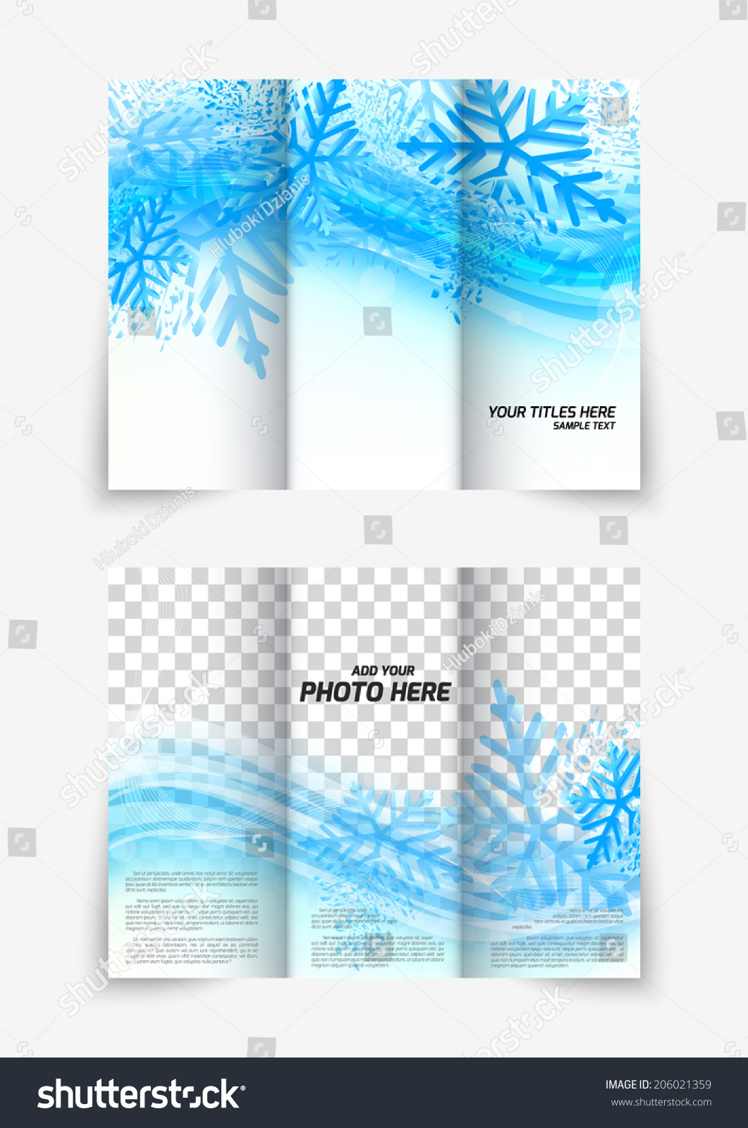 Trifold Snowflake Christmas Winter Blue Brochure Design For New Year ...