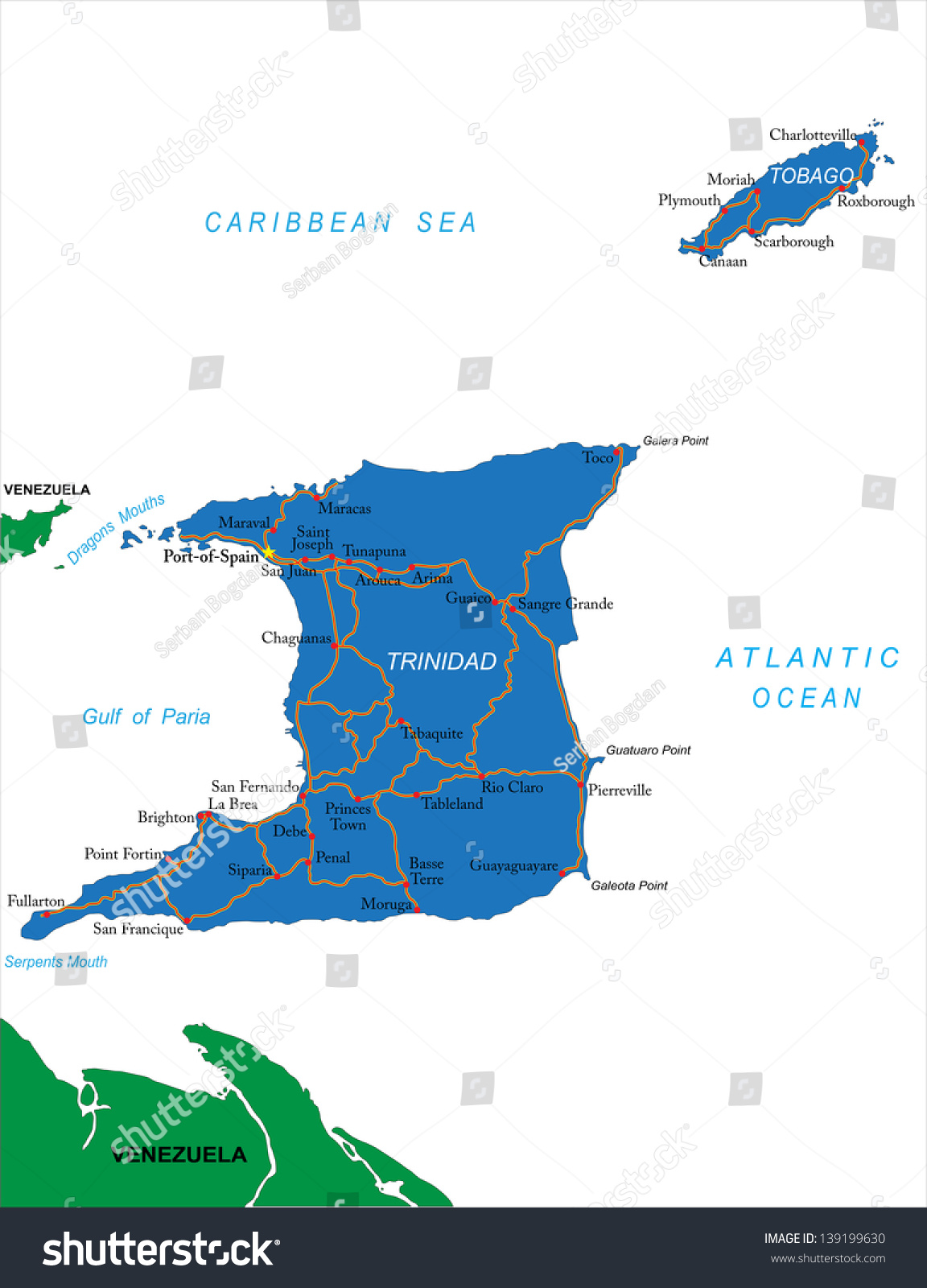 Trinidad & Tobago Map Stock Vector 139199630 : Shutterstock