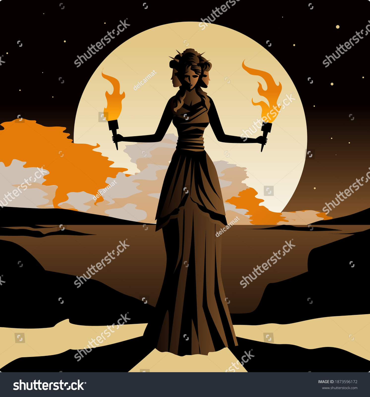 Vektor Stok Triple Headed Greek Mythology Goddess Hecate Tanpa Royalti 1873596172 Shutterstock 0827