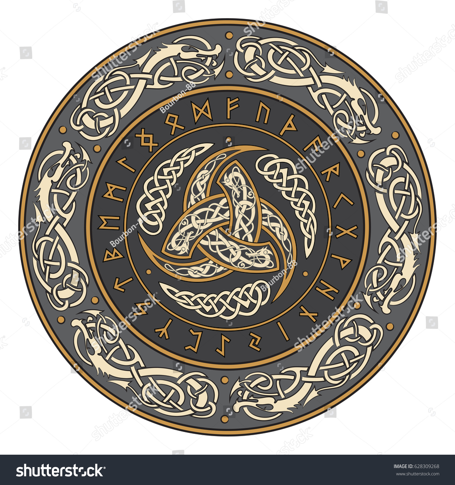 Triple Horn Odin Decorated Scandinavic Ornaments Stock Vector 628309268 ...