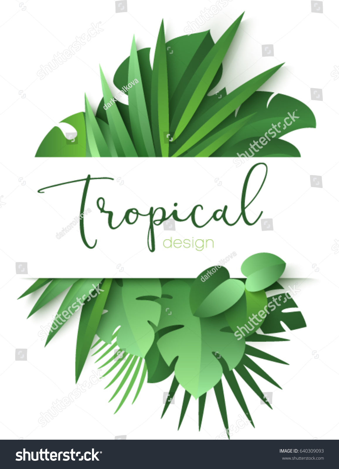 Tropical Banner Green Palm Leaves On Stock Vector (Royalty Free ...