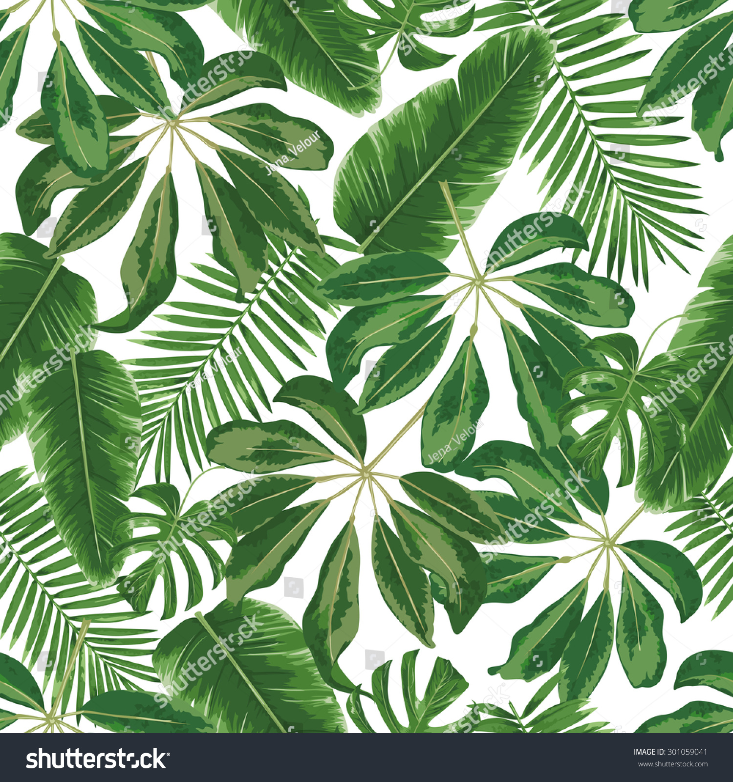 Tropical Branches And Leaves. Seamless Detailed, Botanical Pattern ...