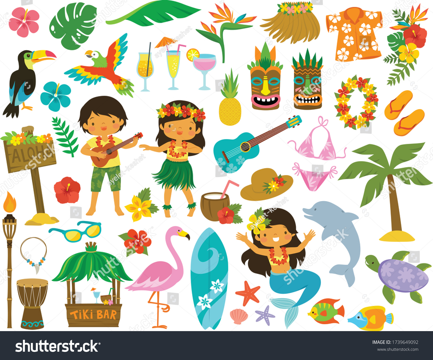 SVG of Tropical clipart set. Hawaii, beach and summer related items.  svg