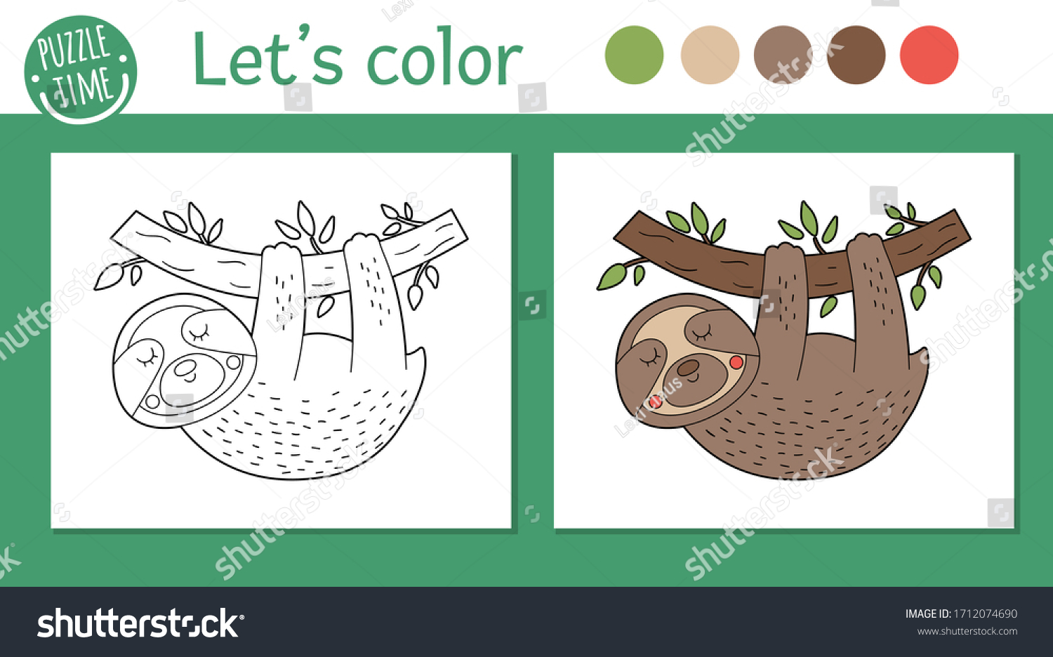 Tropical Coloring Page Children Vector Sloth Stock Vector (Royalty Free ...