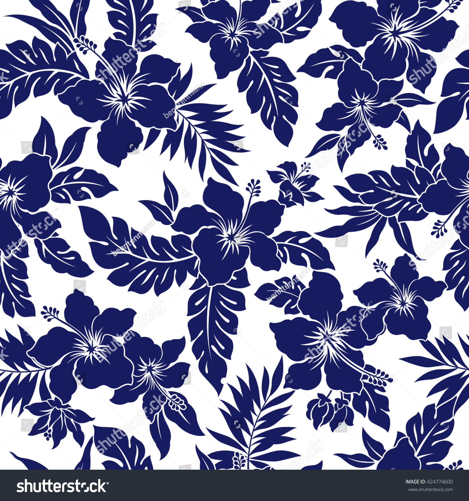 Tropical Flower Pattern Stock Vector (Royalty Free) 424774600 ...