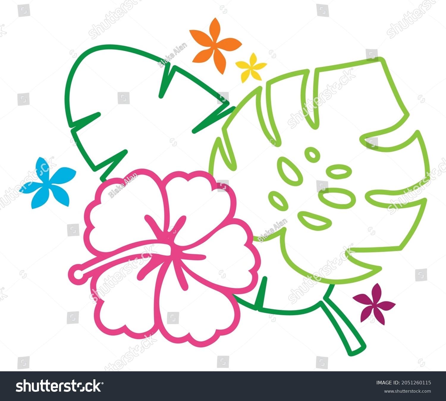 SVG of Tropical Foliage Outlines | Monstera, Banana Leaf and Hibiscus Flower | Neon Tropical Design Elements | Floral Shapes | Island Clipart svg
