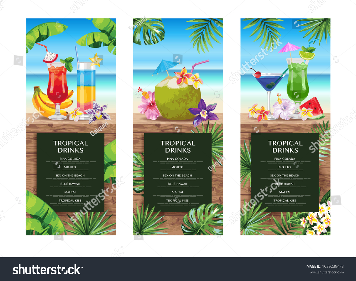 Tropical Hawaiian Cocktail Menu Beach Bar Stock Vector (Royalty Intended For Hawaiian Menu Template