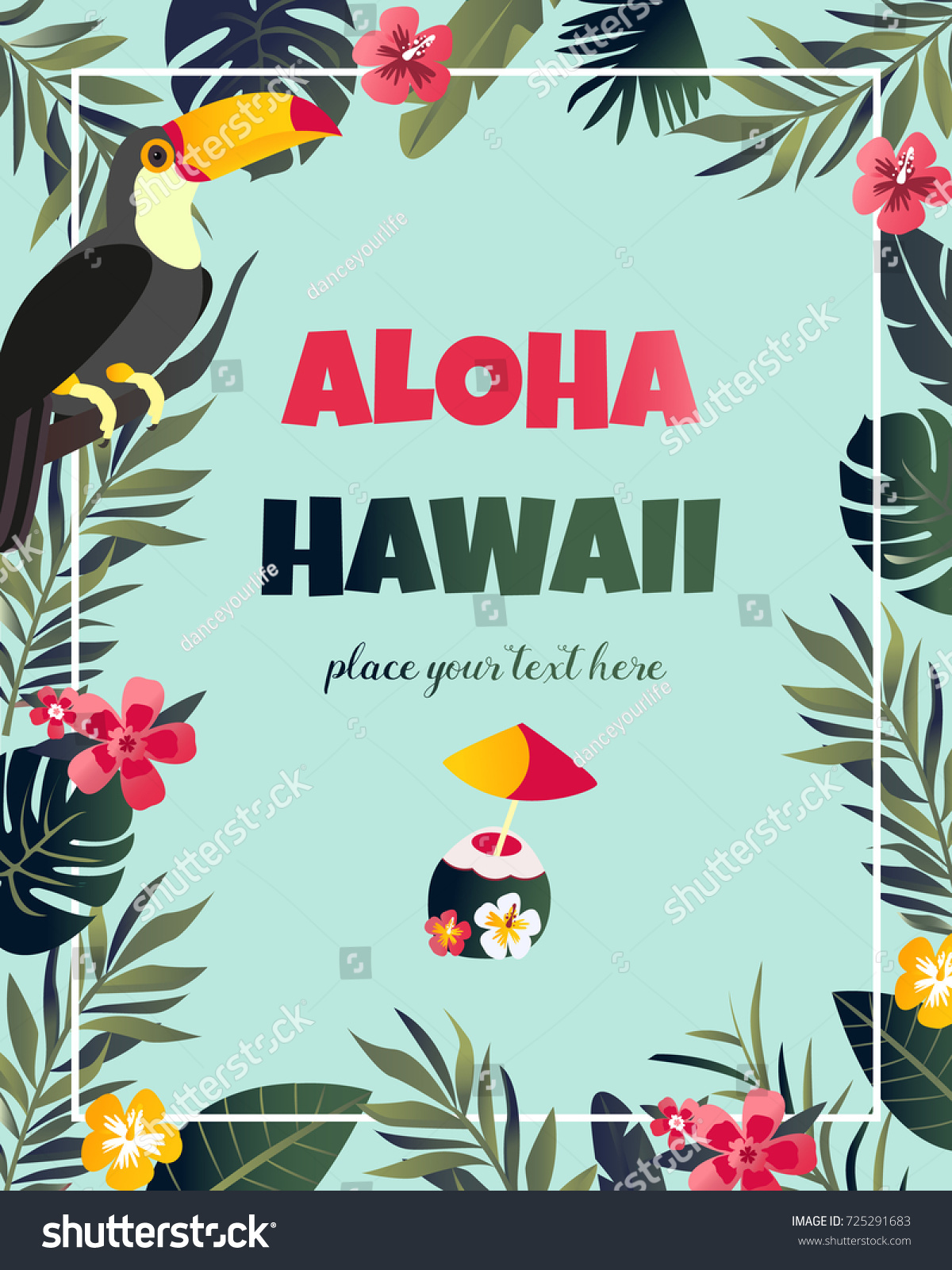 SVG of Tropical Hawaiian Poster with toucan. Party template. Invitation, banner, card svg