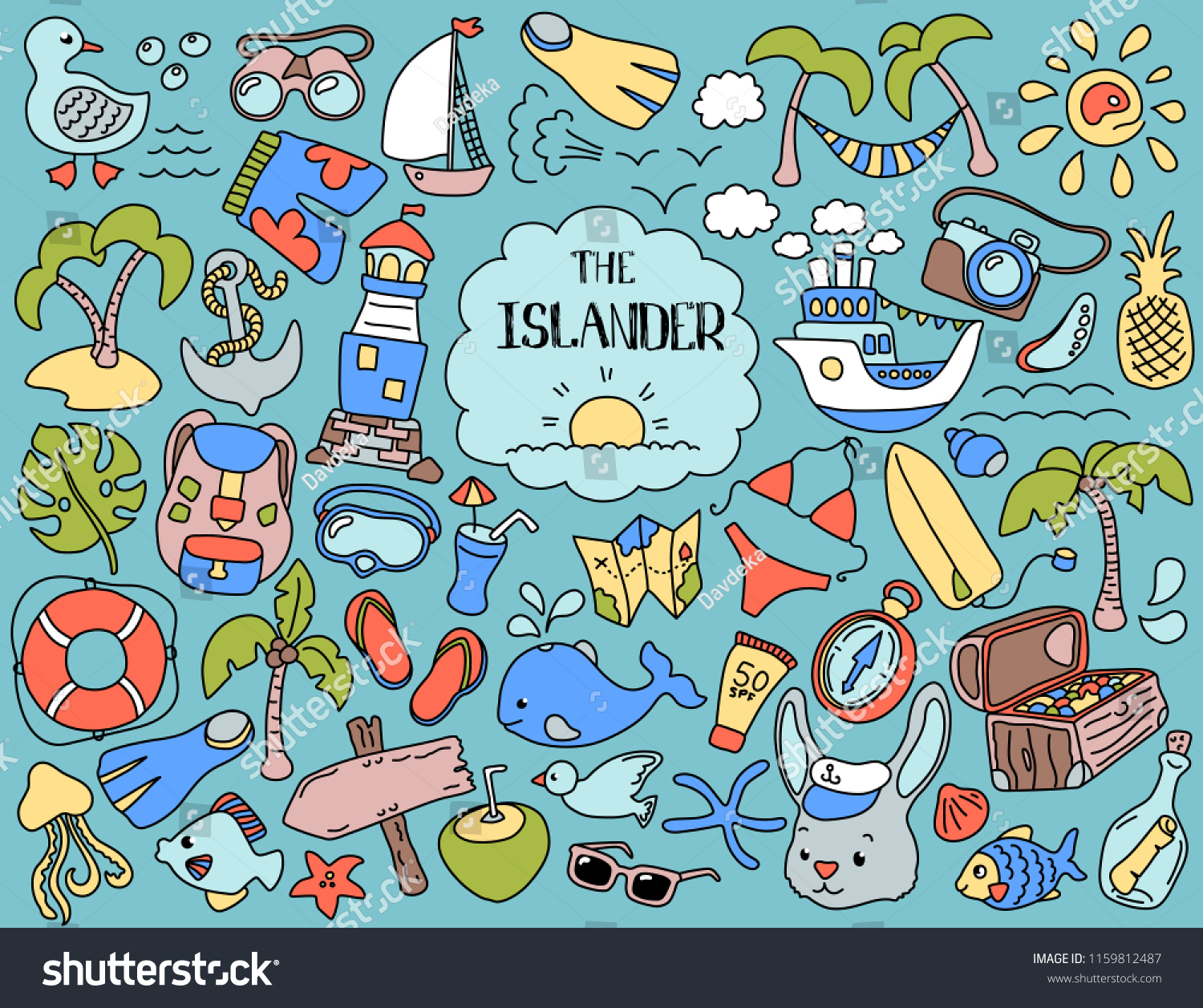 Tropical Island Summer Vacation Colorful Clipart のベクター画像素材 ロイヤリティフリー