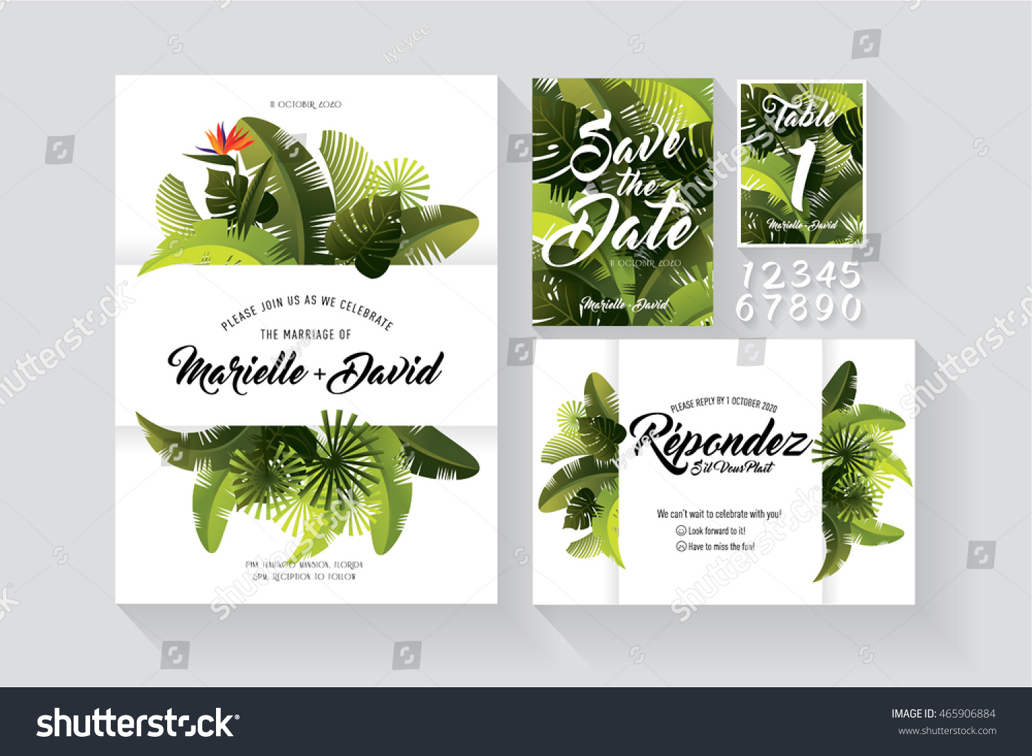 tropical summer wedding invitation card save のベクター画像素材