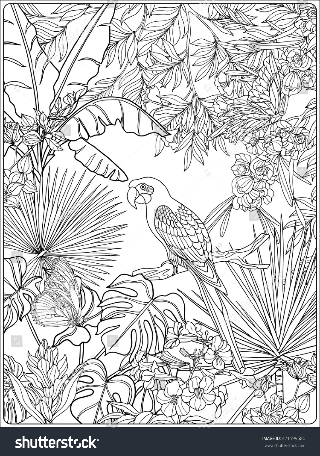 Tropical Wild Birds Plants Tropical Garden Stock Vector 421599580 ...