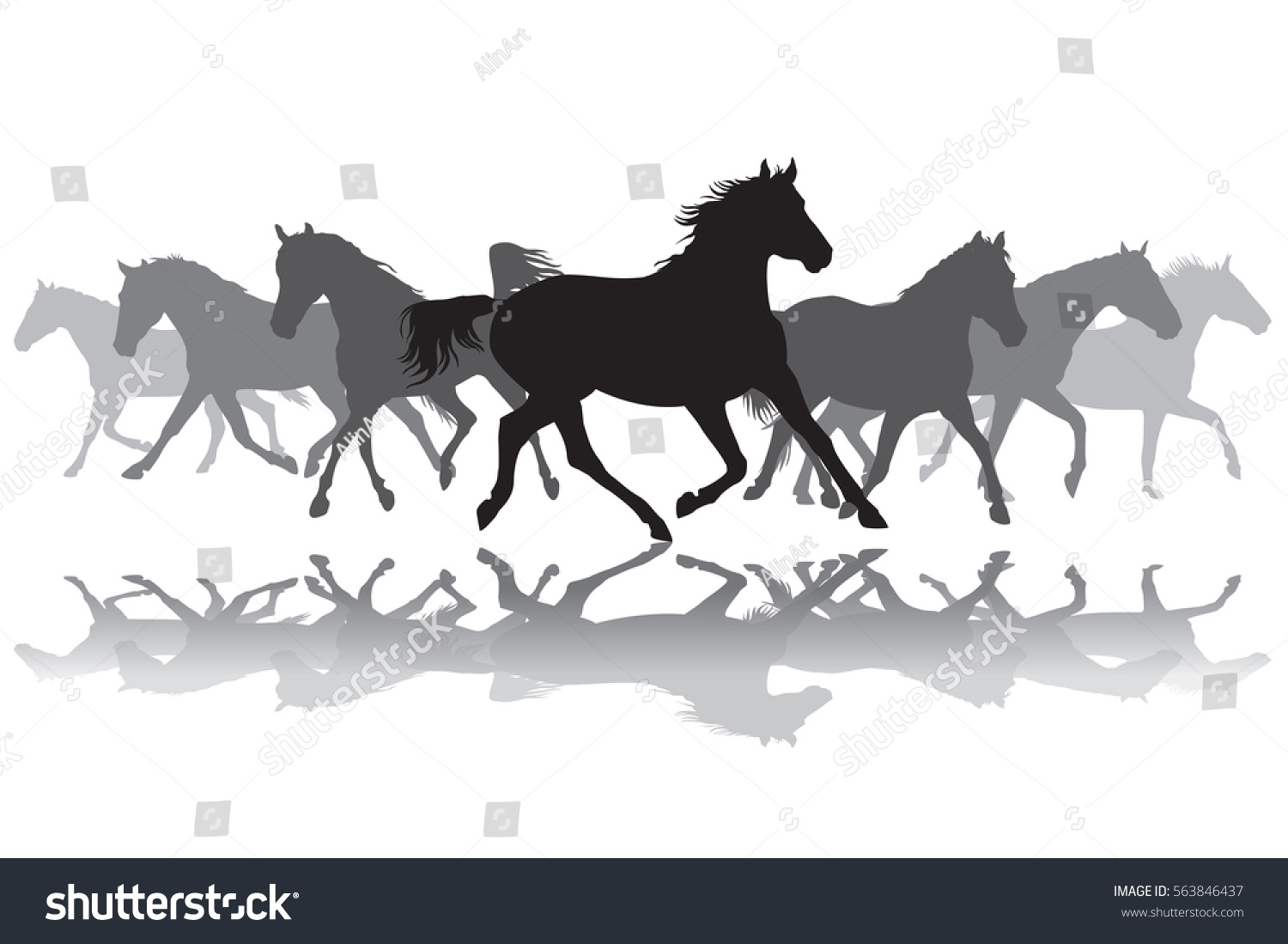 Trotting Black Grey Horses Silhouette On Stock Vector (Royalty Free ...