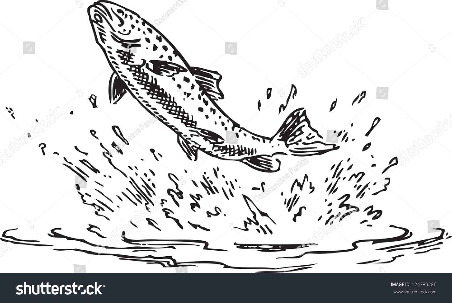 Trout Jumping Out Water Figure Done Stock Vector 124389286 Shutterstock