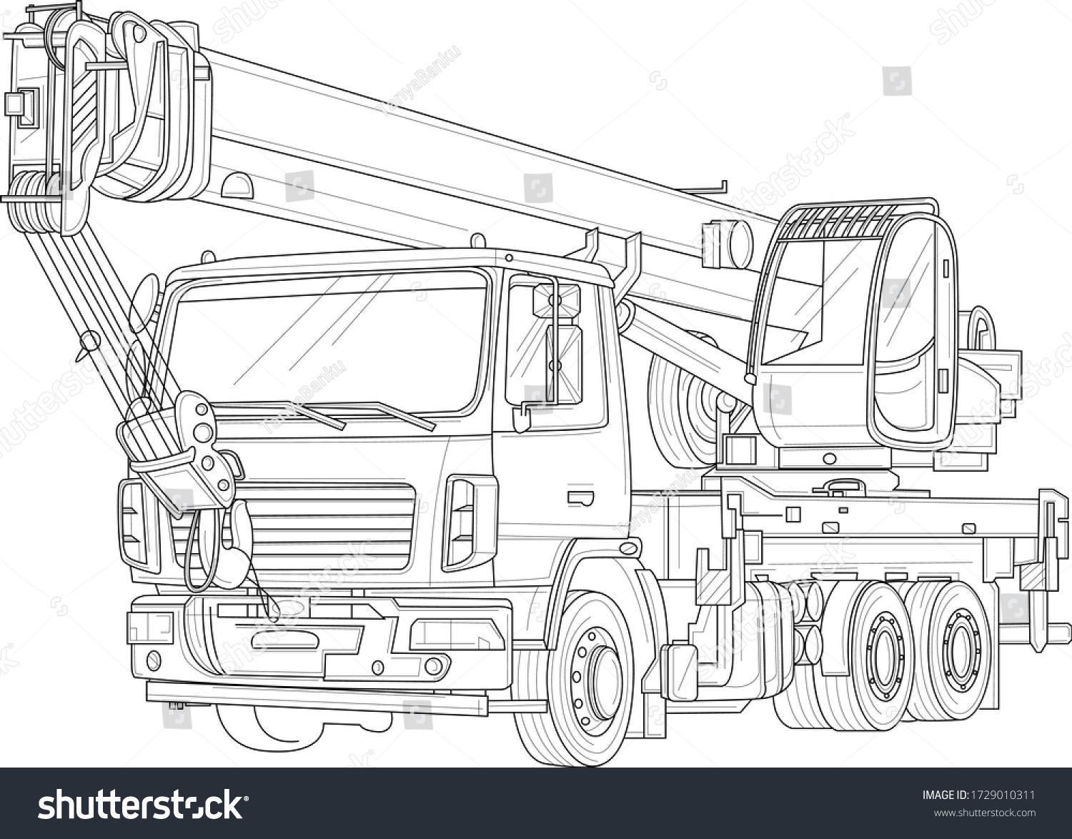 Vektor Stok Truck Crane Realistic Sketch Vector Illustration Tanpa Royalti 1729010311