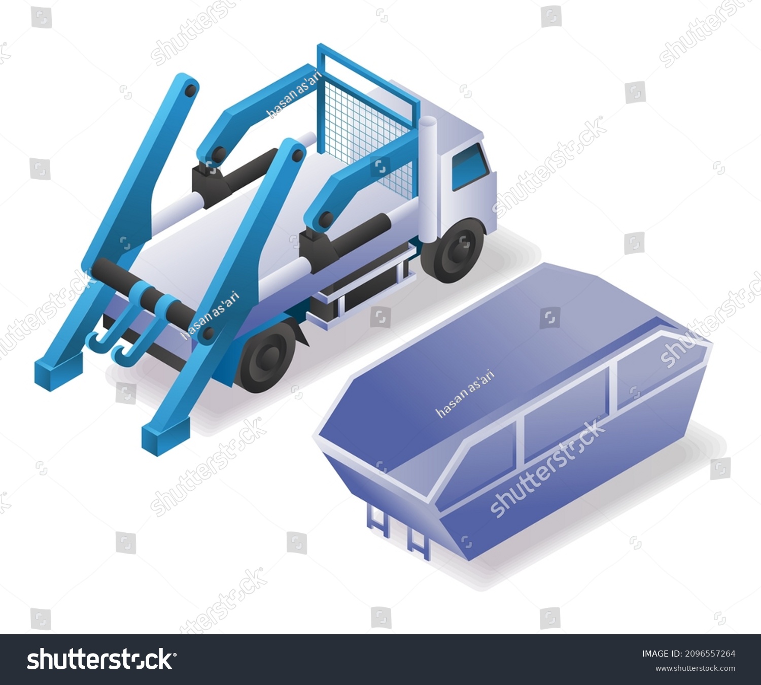 SVG of Trucks and dumpsters in isometric illustration svg