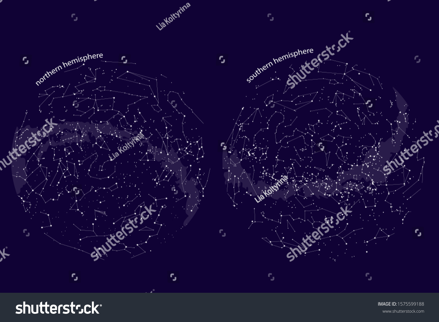 True Constellations Southern Hemisphere Northern Hemisphere Stock