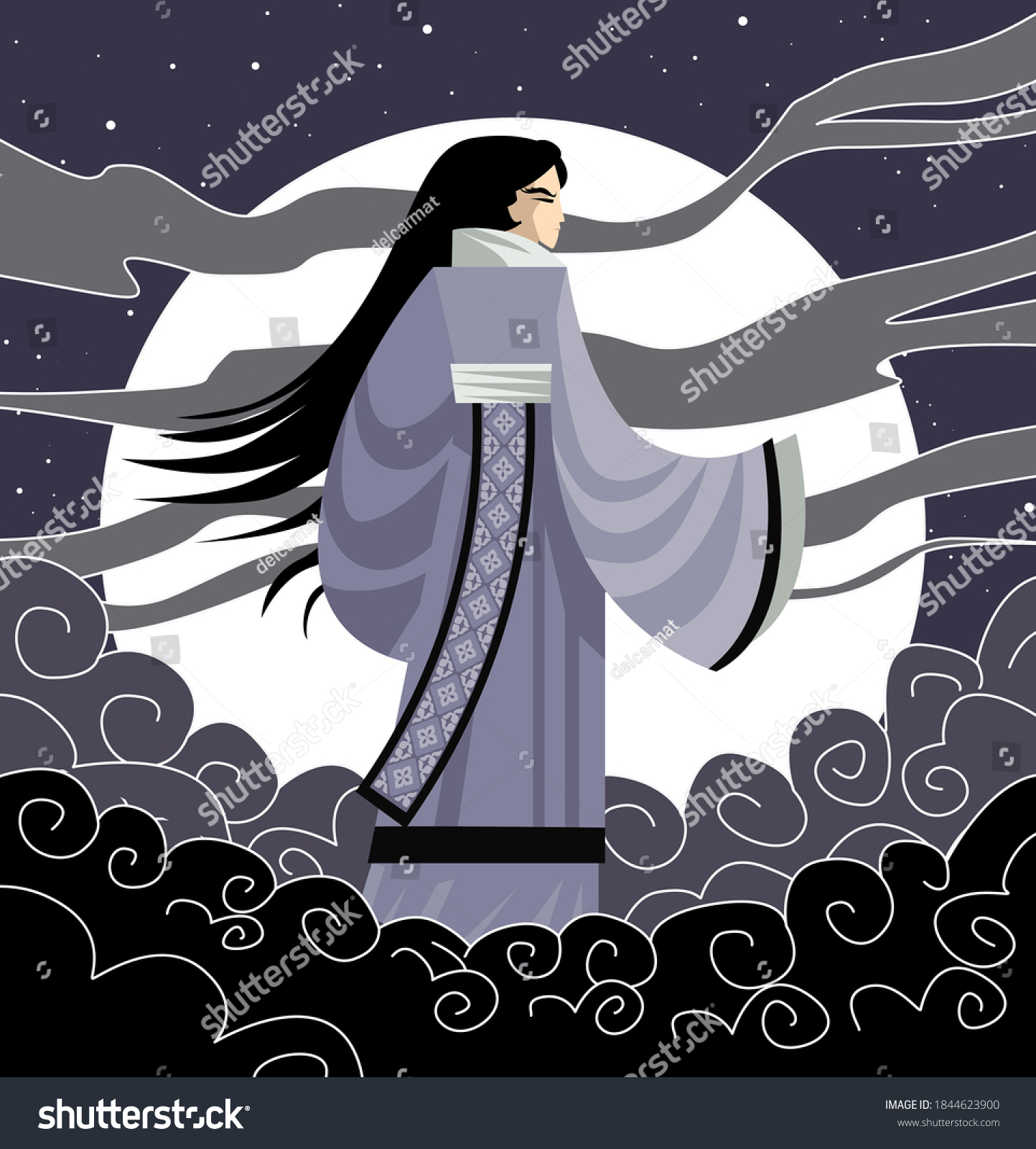 Tsukuyomi Kami Japanese Mythology Shinto God Stock Vector Royalty Free 1844623900