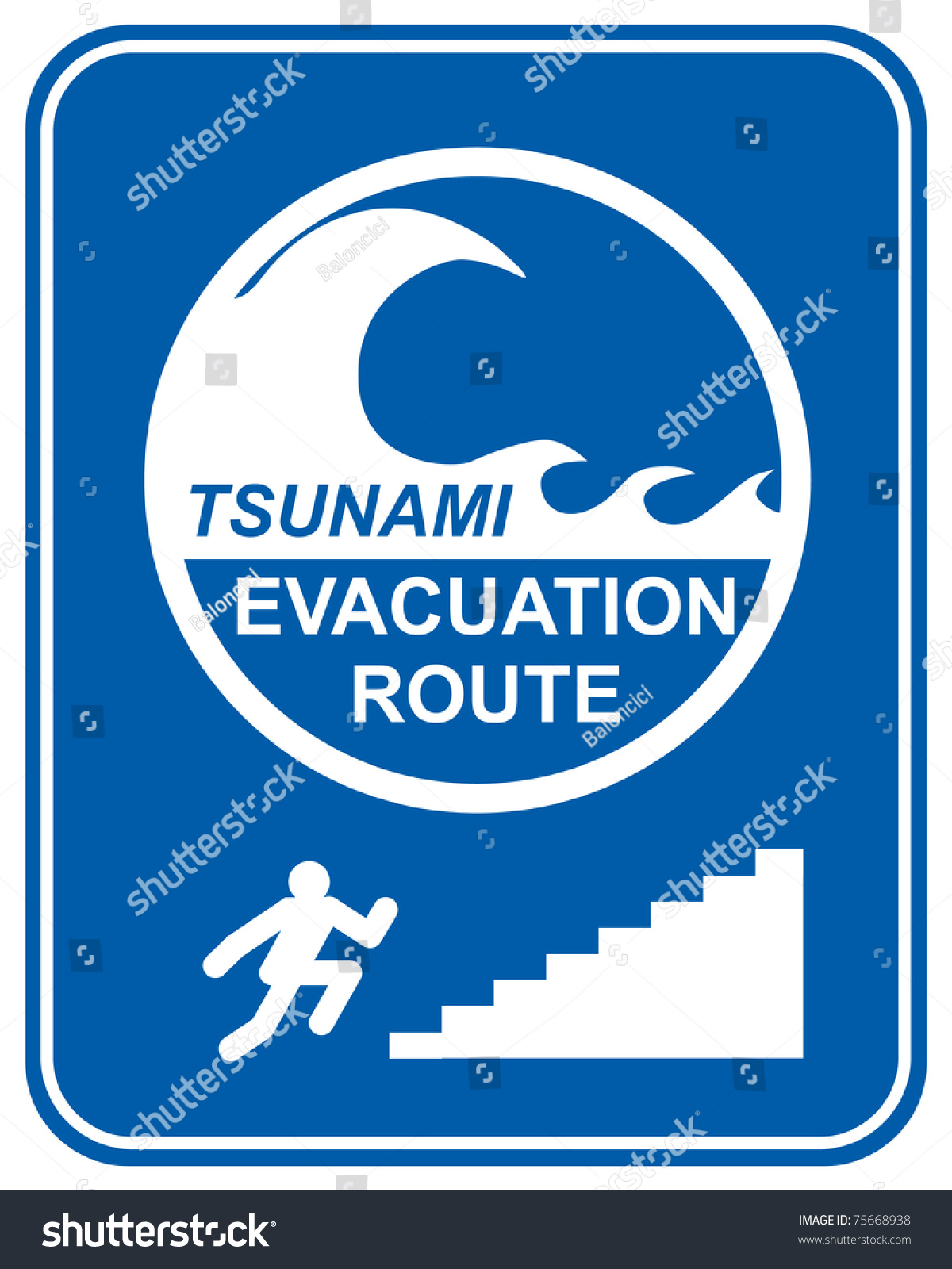 Tsunami Warning Signs Showing Evacuation Route Illustrations