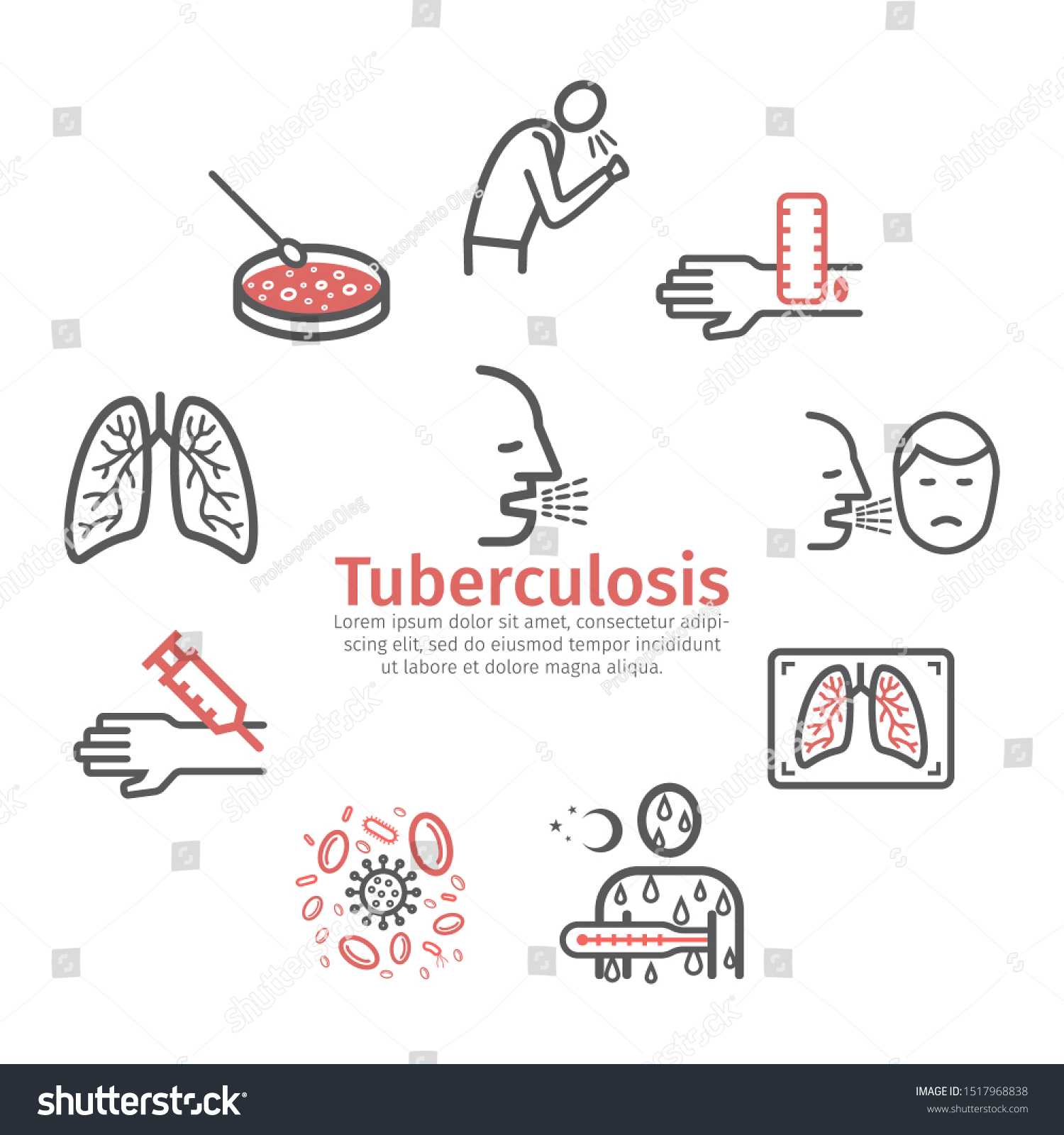 Tuberculosis Banner Symptoms Treatment Line Icons Stock Vector (Royalty ...