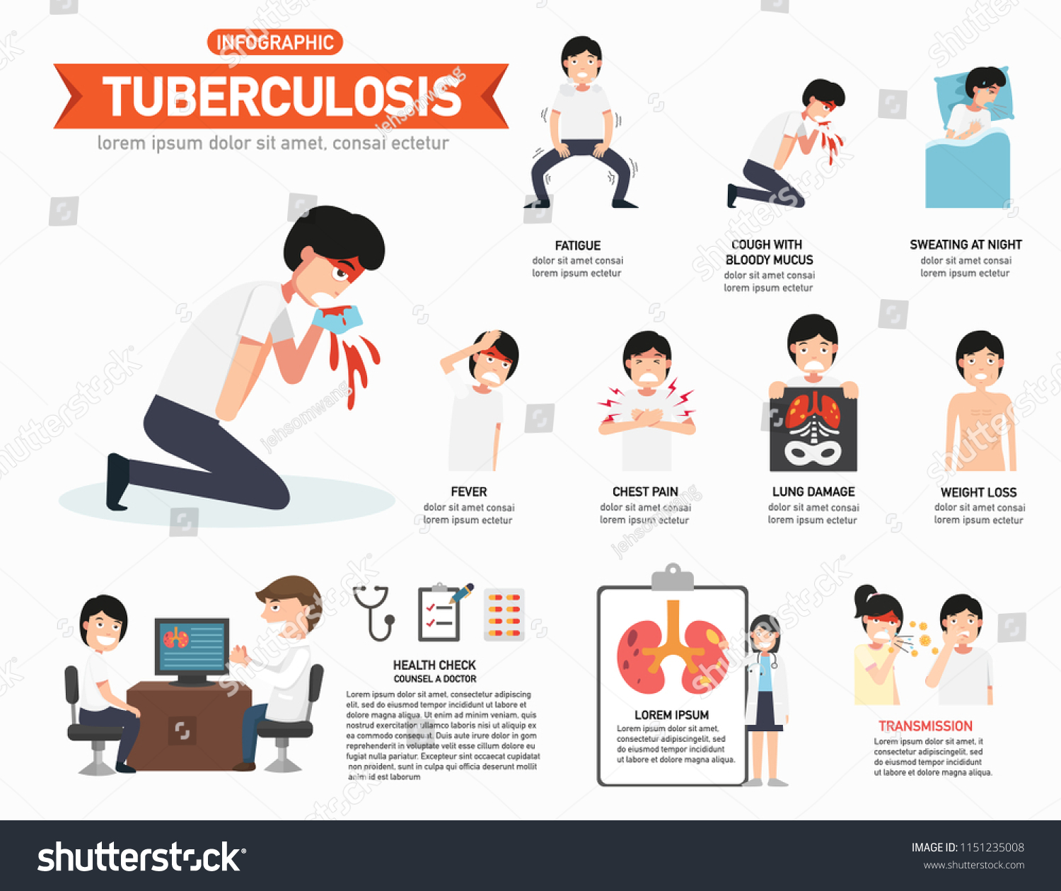 Tuberculosis Infographicvector Illustration 스톡 벡터(로열티 프리) 1151235008 ...