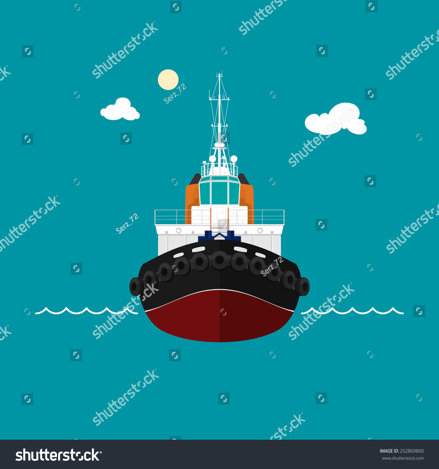 SVG of Tugboat, a front view of the push boats, tow boat for to-wage and mooring of other courts , vector illustration svg