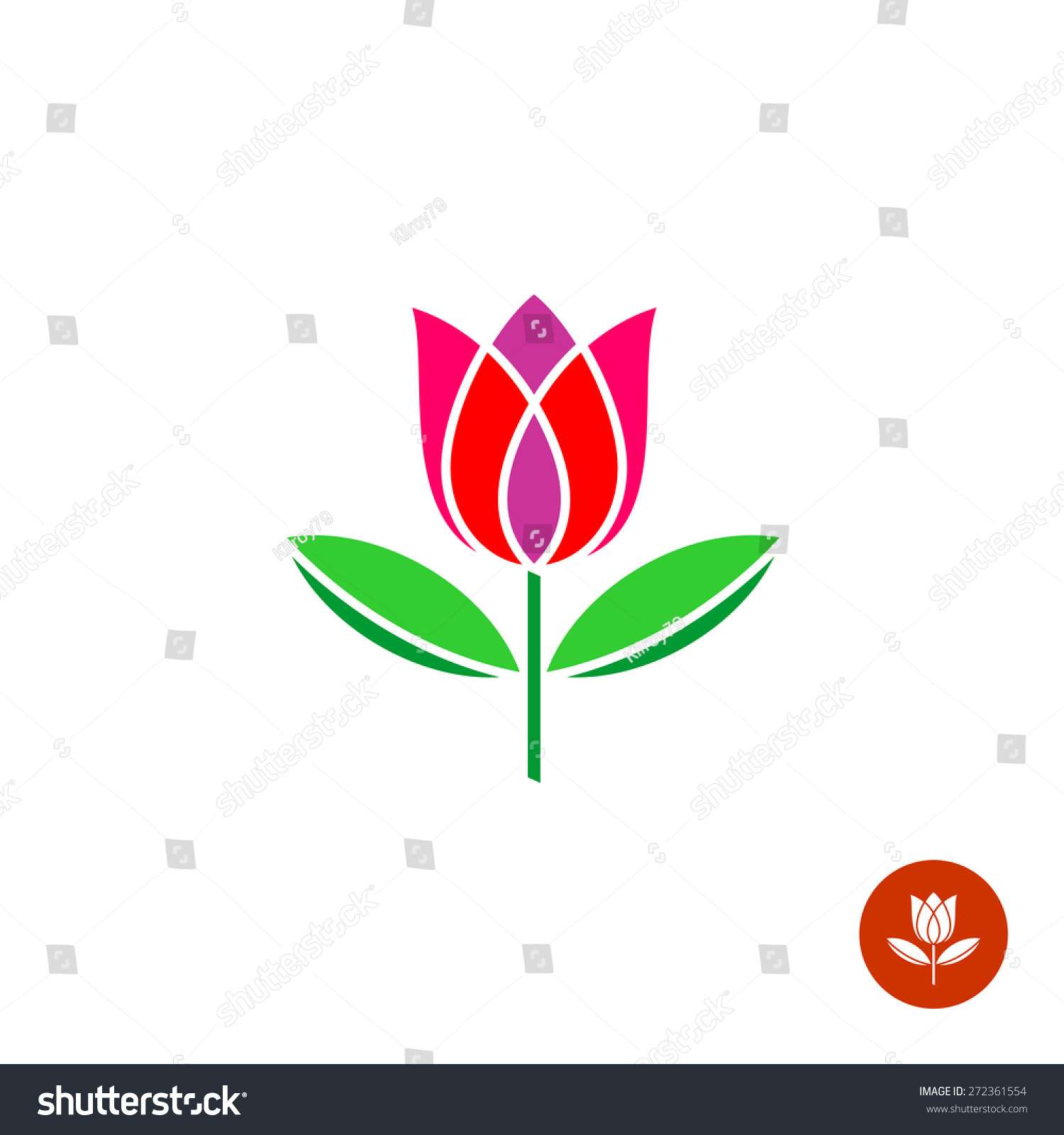 Tulip Bud With Leaves Vector Logo. Simple Symmetry Flat Style ...