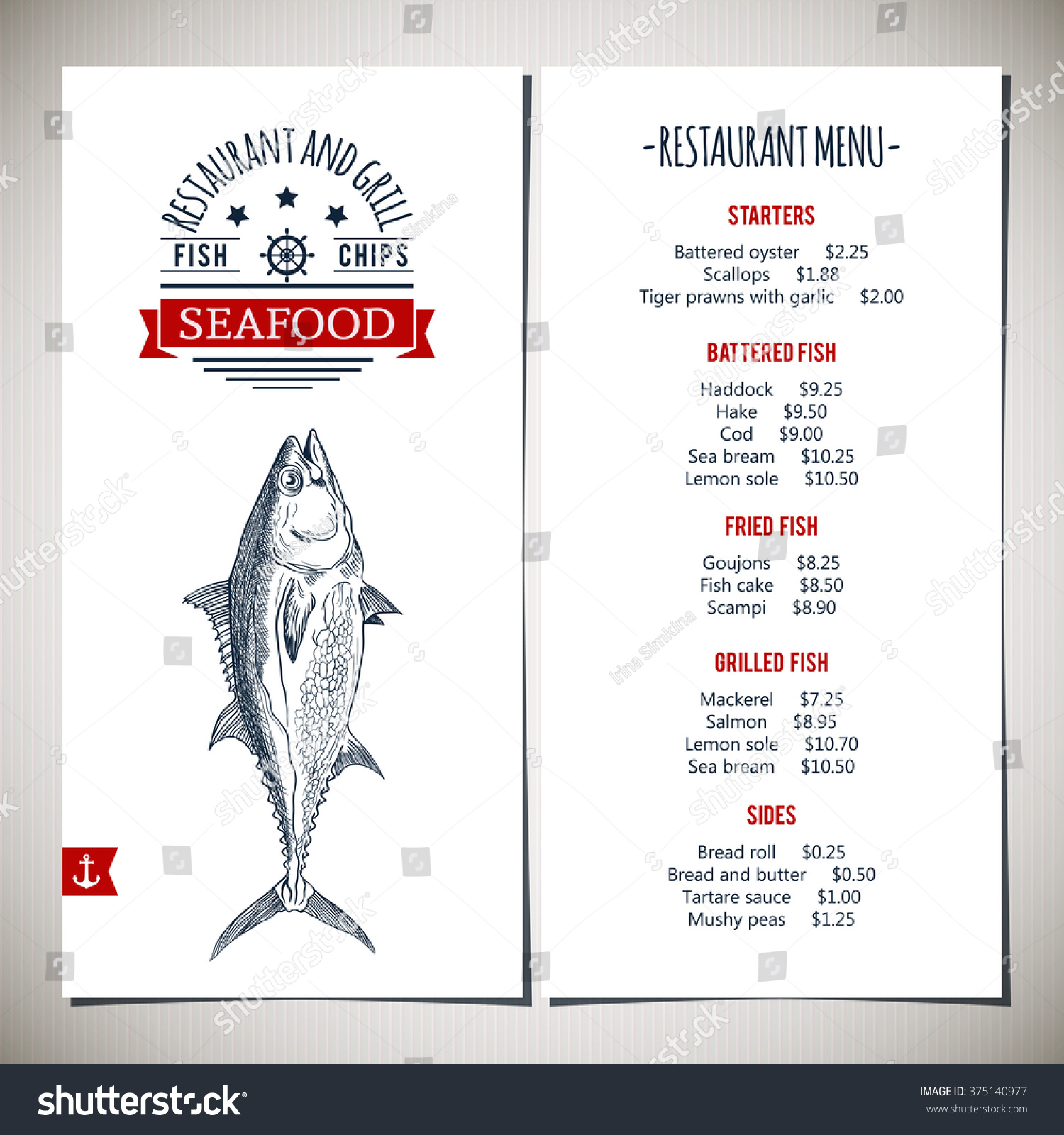Tuna Fish Restaurant Menu Template Vector Stock Vector (Royalty Free ...