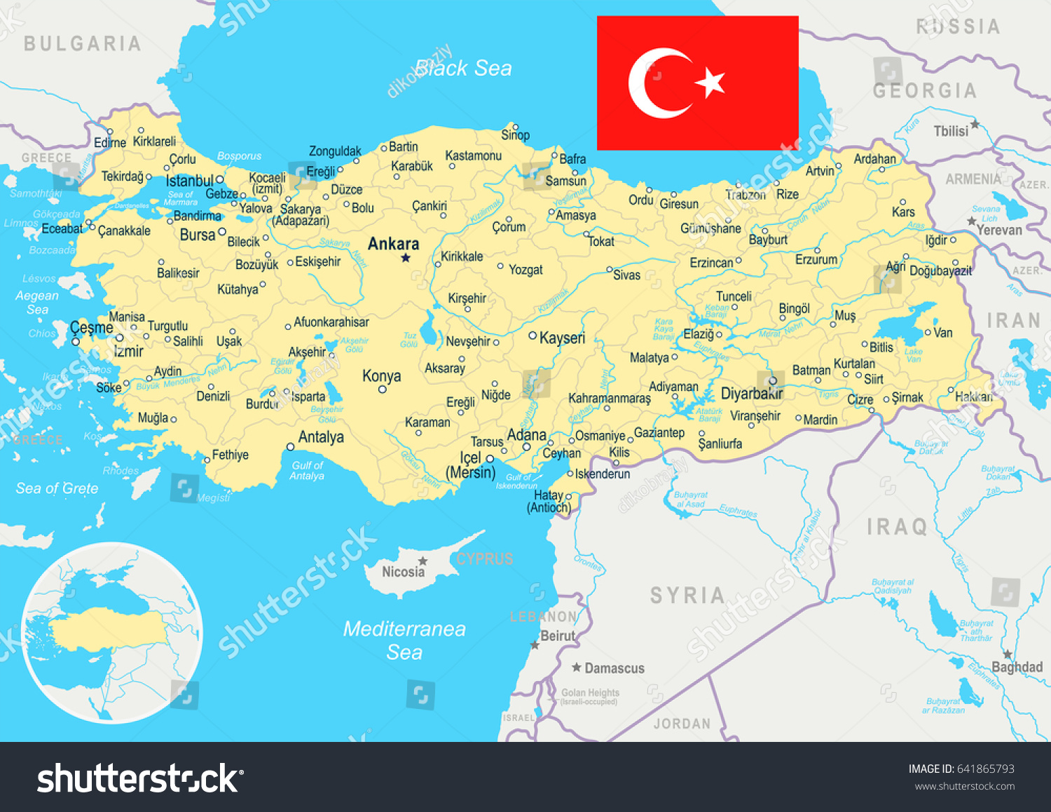 Turkey Map Flag Highly Detailed Vector Stock Vector (Royalty Free ...