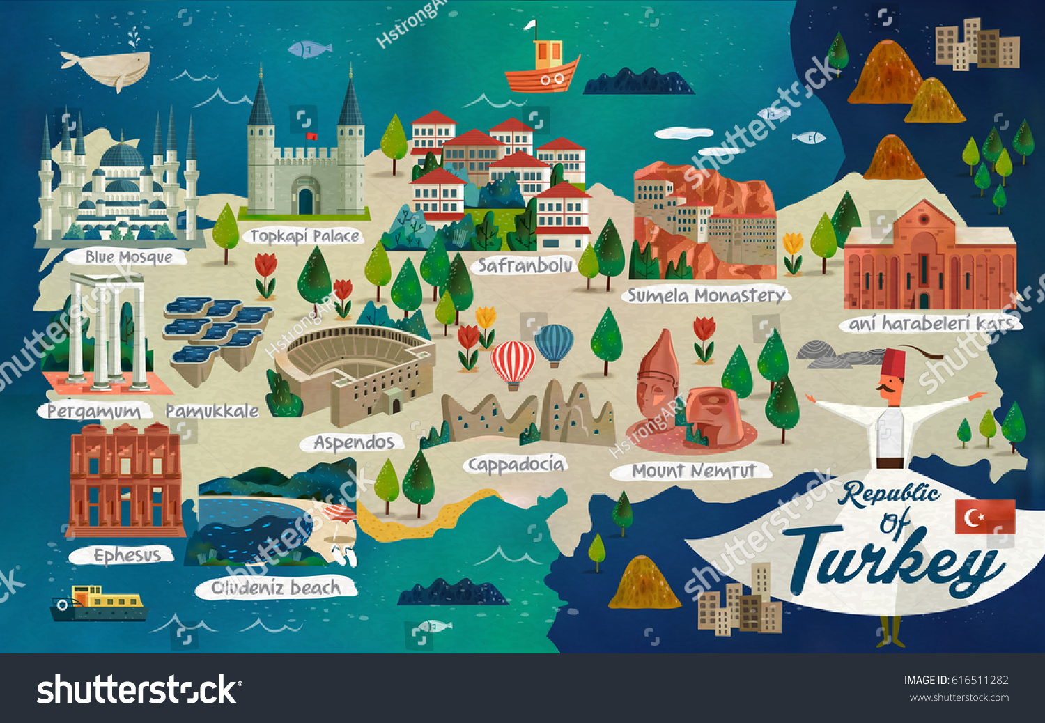 Turkey Travel Map Turkish Words Cotton Stock Vector (Royalty Free ...