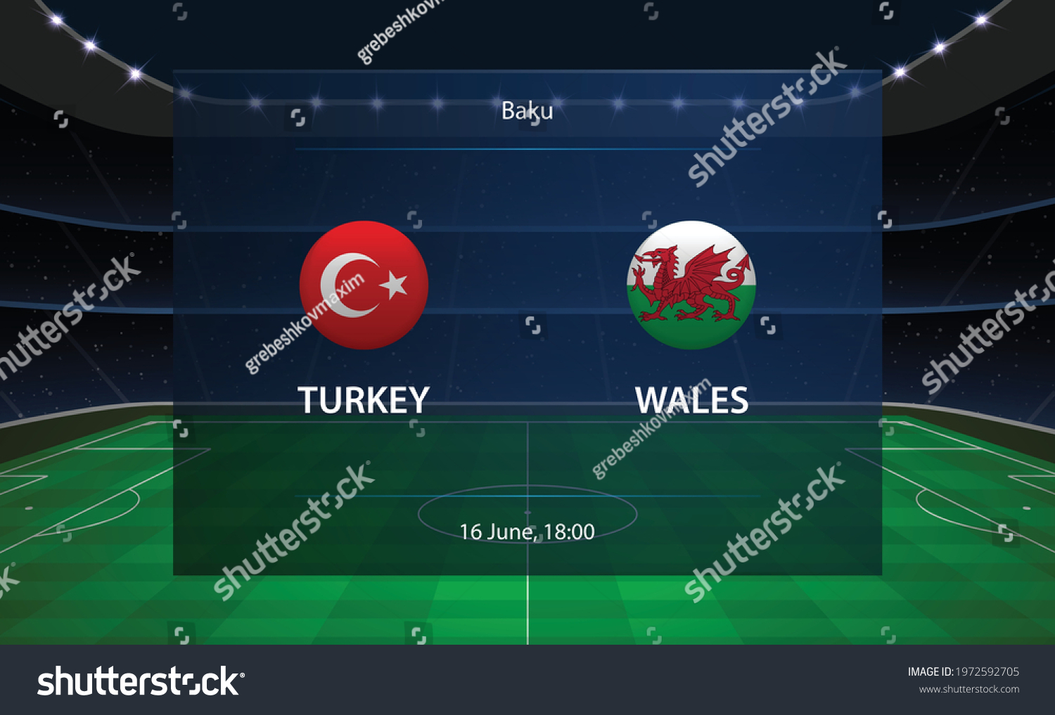 Turkey Vs Wales Football Scoreboard Broadcast Stock Vector (Royalty ...