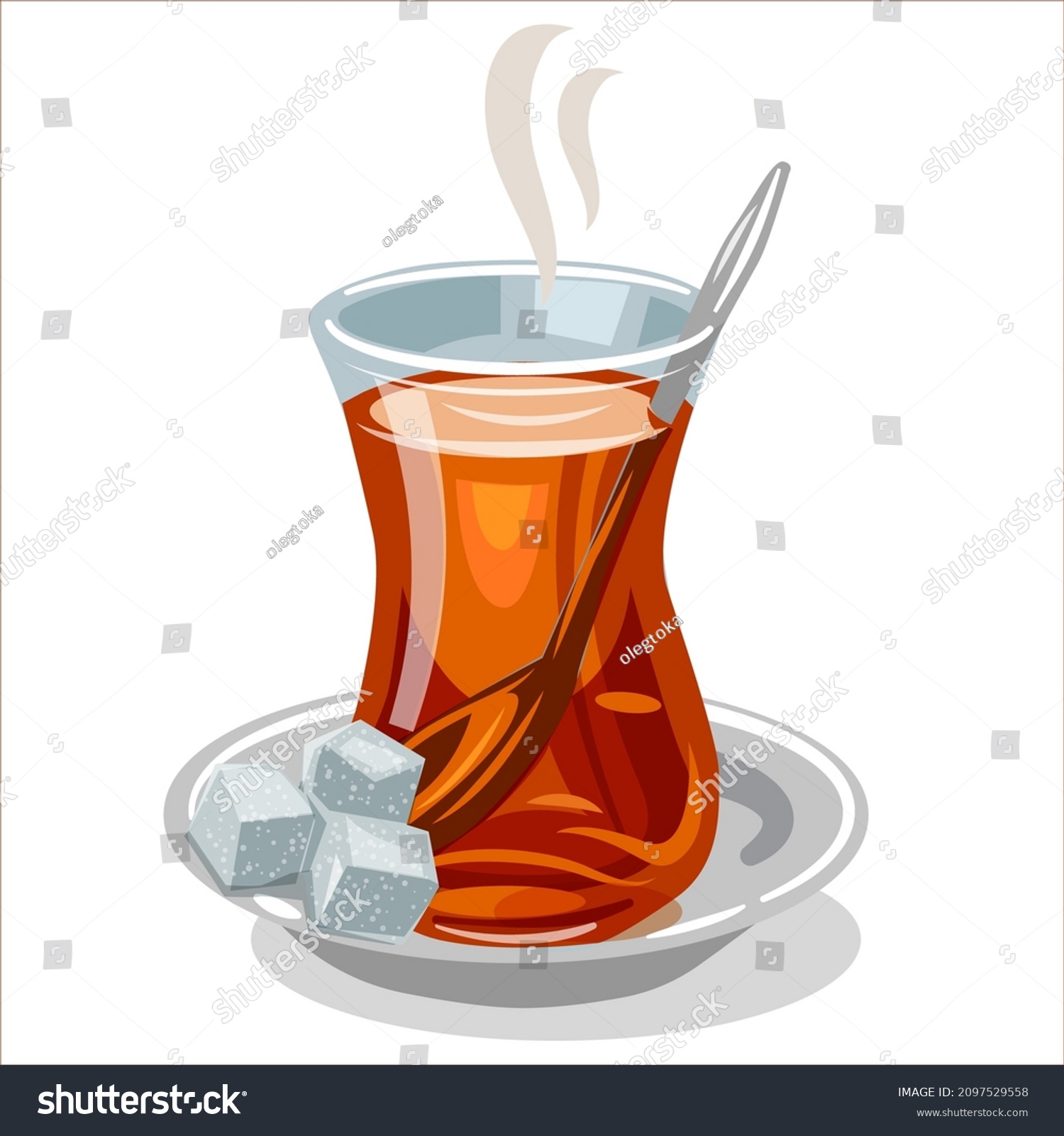 SVG of Turkish authentic traditional black tea in the glass with a sugar cubes svg