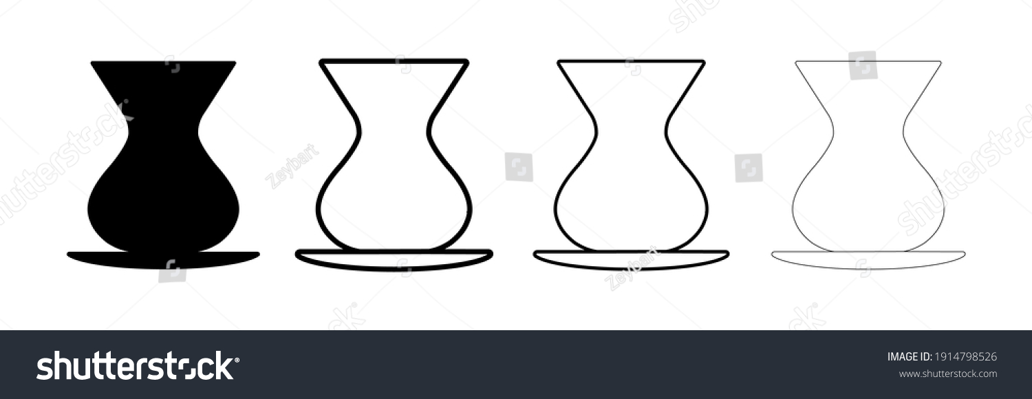 SVG of Turkish tea glass. Silhouette tea cup. Slim glass style. Cups of different thicknesses. Moden line art desing. svg