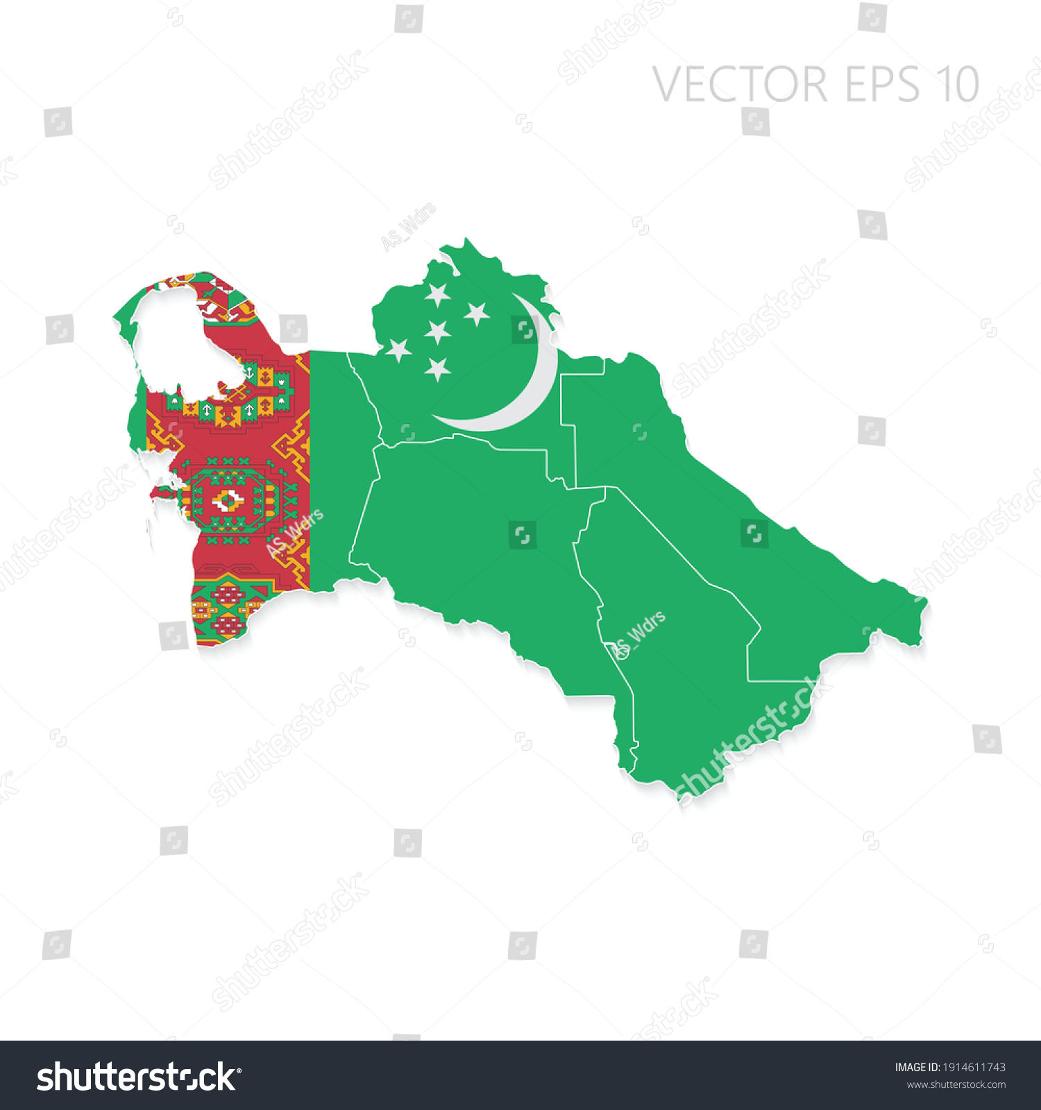 Turkmenistan Map Flag Shadow Isolated On Stock Vector Royalty Free 1914611743 Shutterstock 