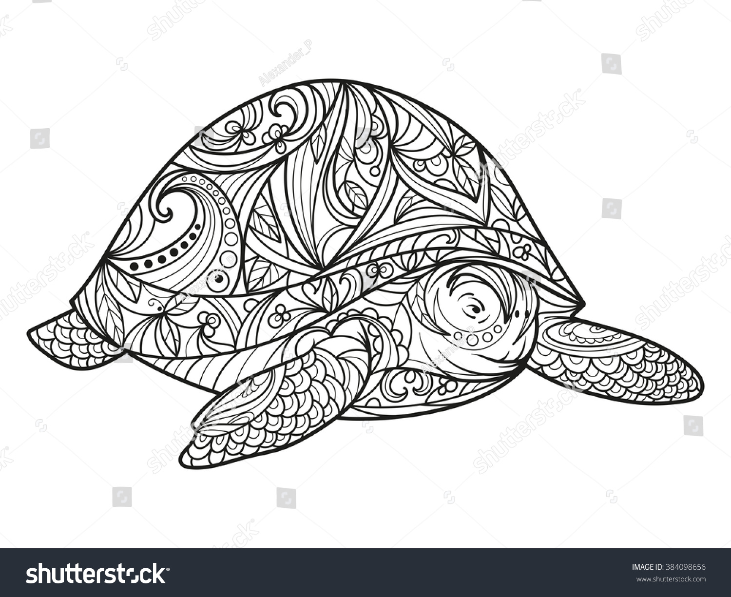 SVG of Turtle coloring book for adults vector illustration. Anti-stress coloring for adult. Zentangle style. Black and white lines. Lace pattern svg