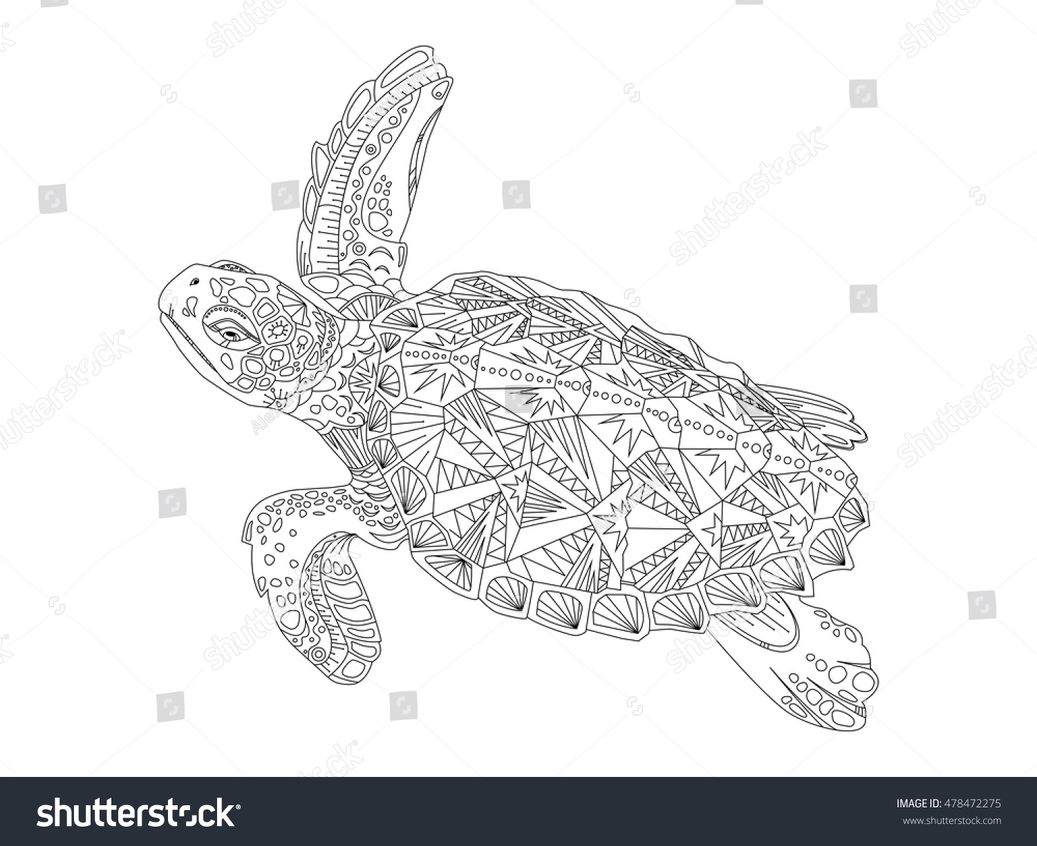 SVG of Turtle coloring book vector illustration. Anti-stress coloring for adult. Zentangle style. Black and white lines. Lace pattern svg